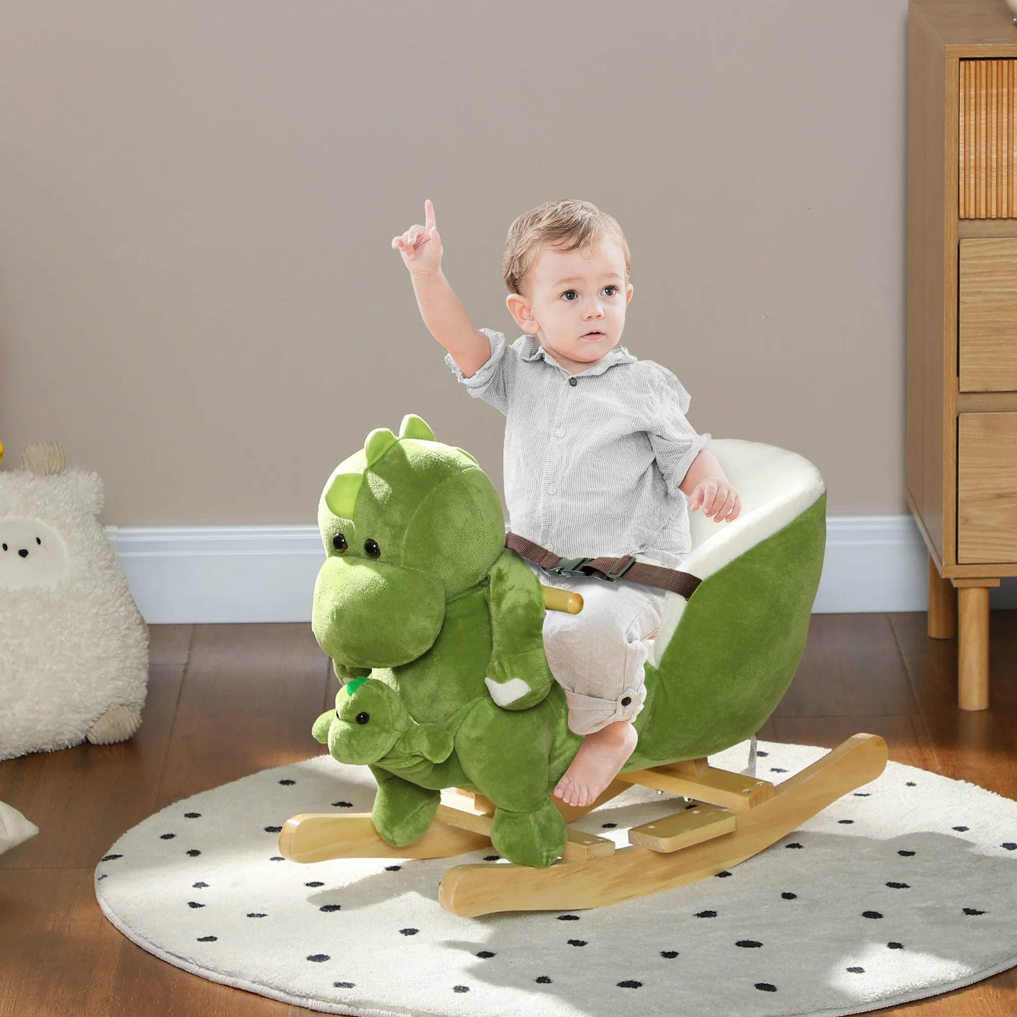 Dinosaur Rocking Horse for Children 18-36 Months with Sounds and Soft Cover, Green - Image 2