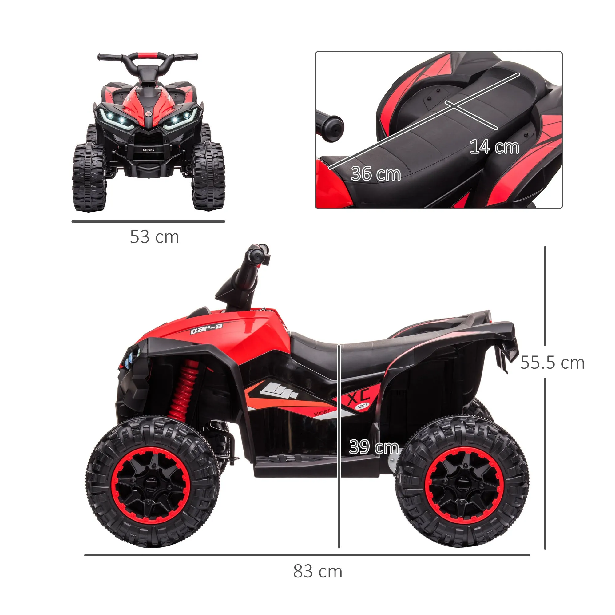 Electric Quad for Children 12V, 2 Speeds, Wide Wheels with Suspension and LED Headlights, Age 3-5 Years, Red - Image 3