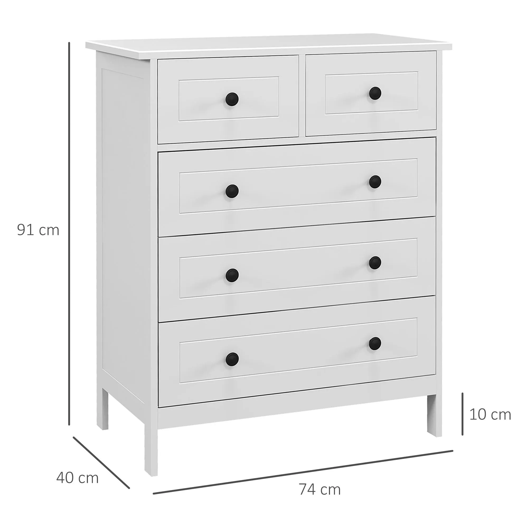 Chest of drawers with 5 space-saving and anti-tipping wooden drawers, 74x40x91cm, White - Image 3