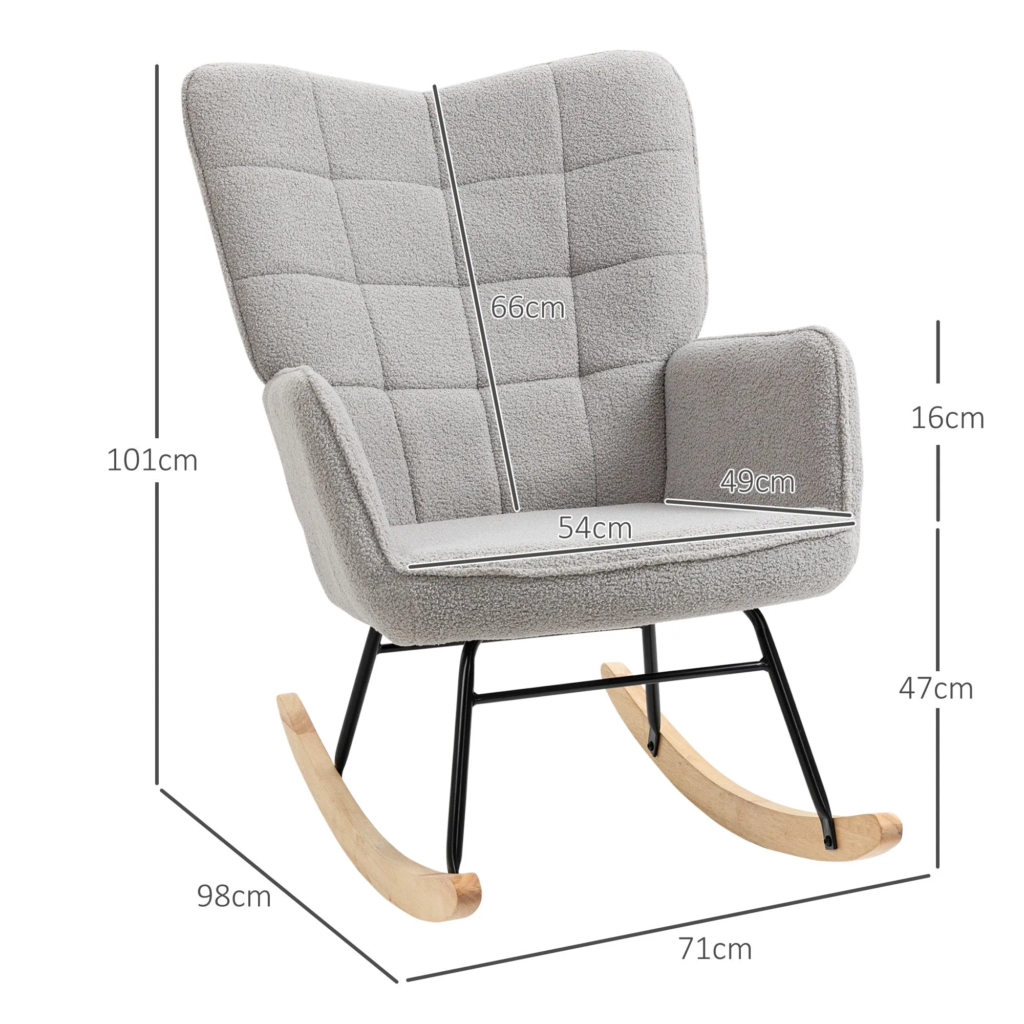 Upholstered Rocking Chair in Wood and Steel with Bouclé Upholstery, 71x98x101 cm, Grey - Image 3