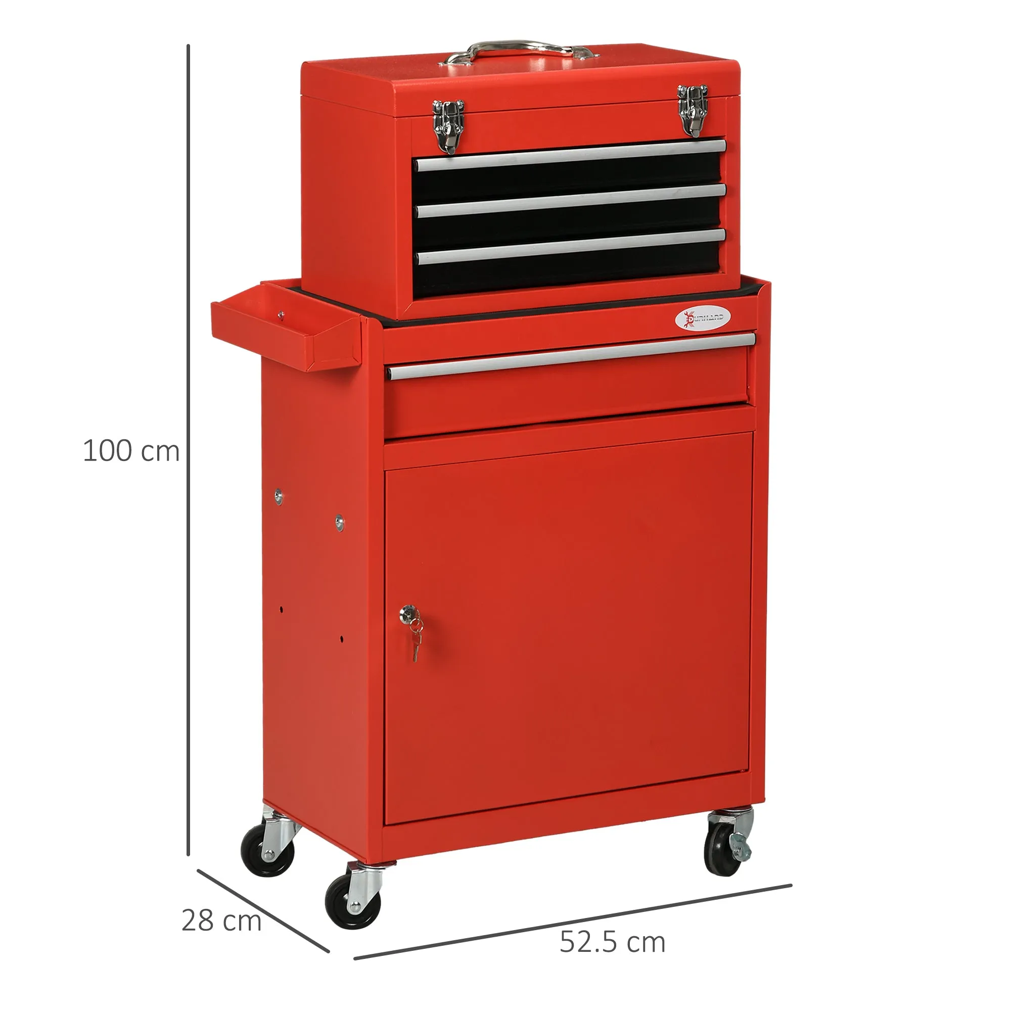 2-in-1 Tool Cart with Removable Toolbox and Lockable Steel Cabinet, Red - Image 3