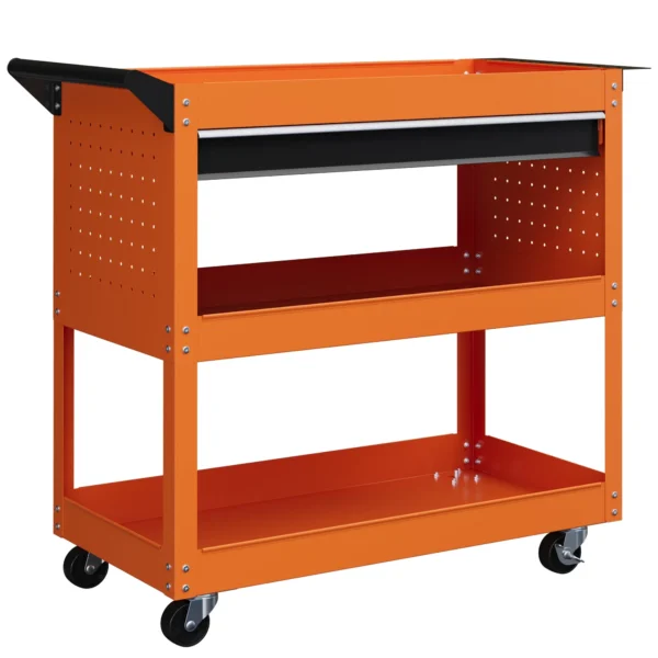 Tool Cart with Side Handle, Drawer and 3 Steel Shelves, 82x35x76 cm, Orange