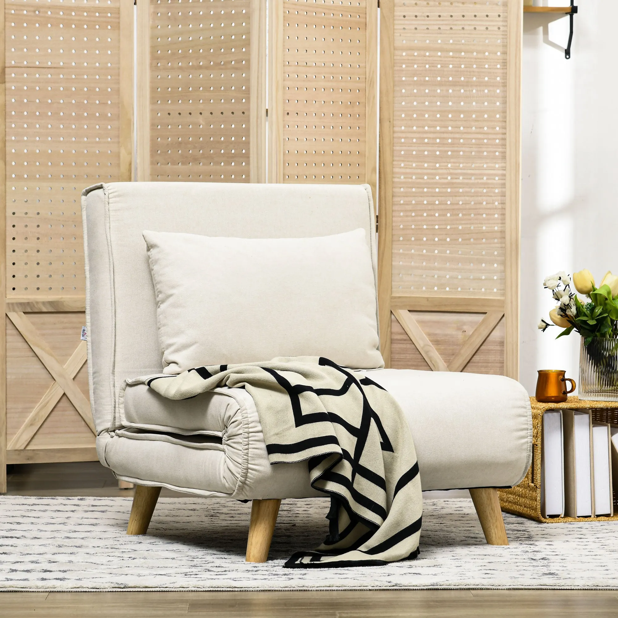 Sofa Bed 2 in 1 with Adjustable Backrest and Cushion, in Linen Effect Fabric, 72x78x79cm - Image 2