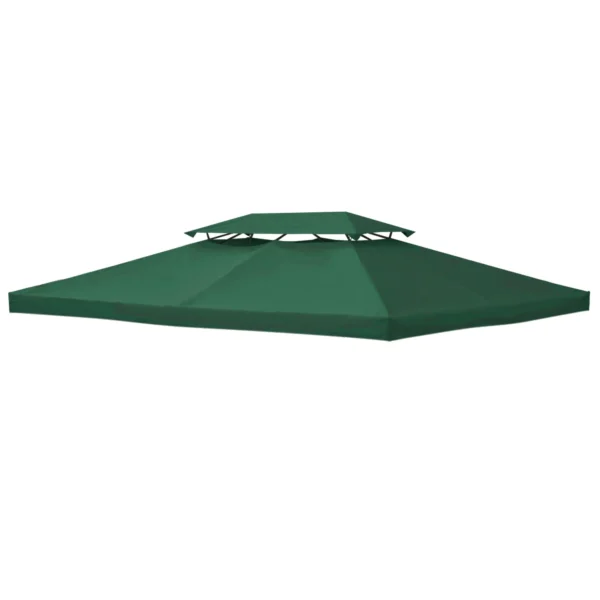 4x3m 2 Tier Polyester Gazebo Cover with Straps and 10 Drain Holes, Green