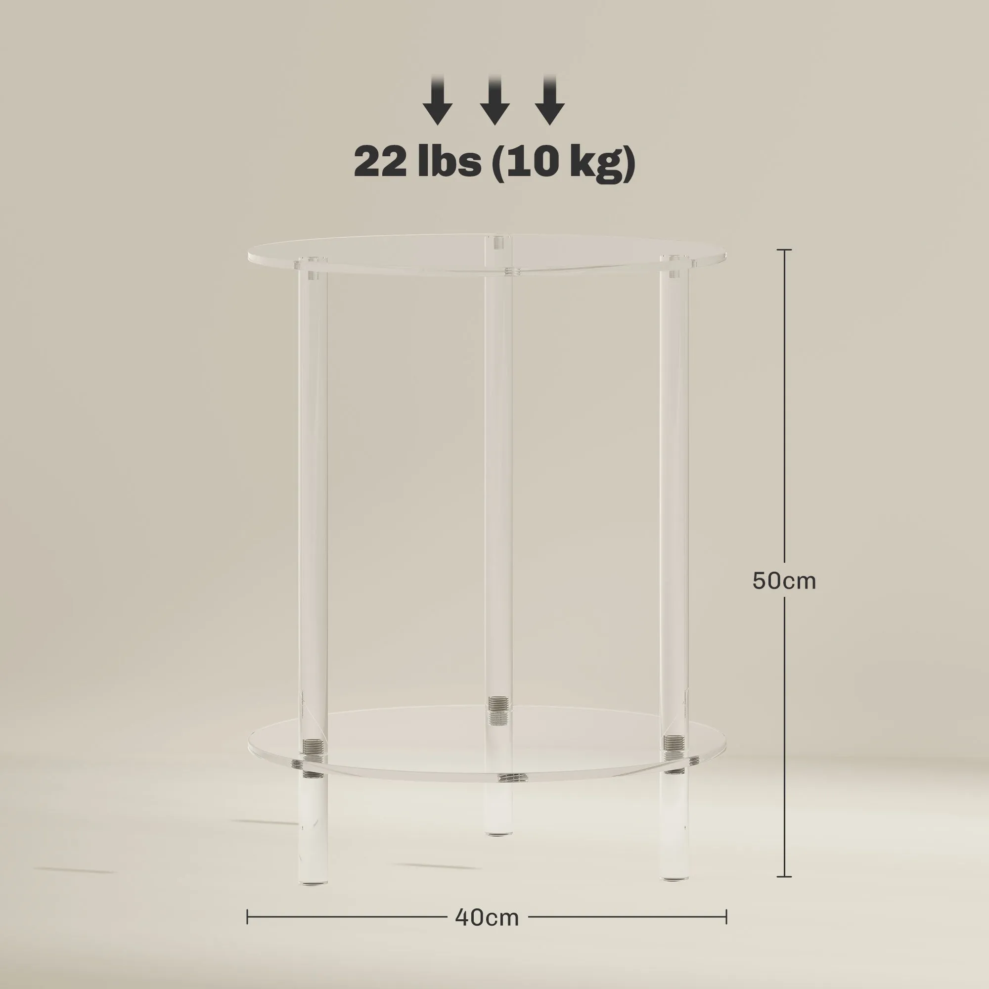Low Round Coffee Table with 2 Levels in Acrylic for Indoors, Ø40x50 cm, Transparent - Image 3