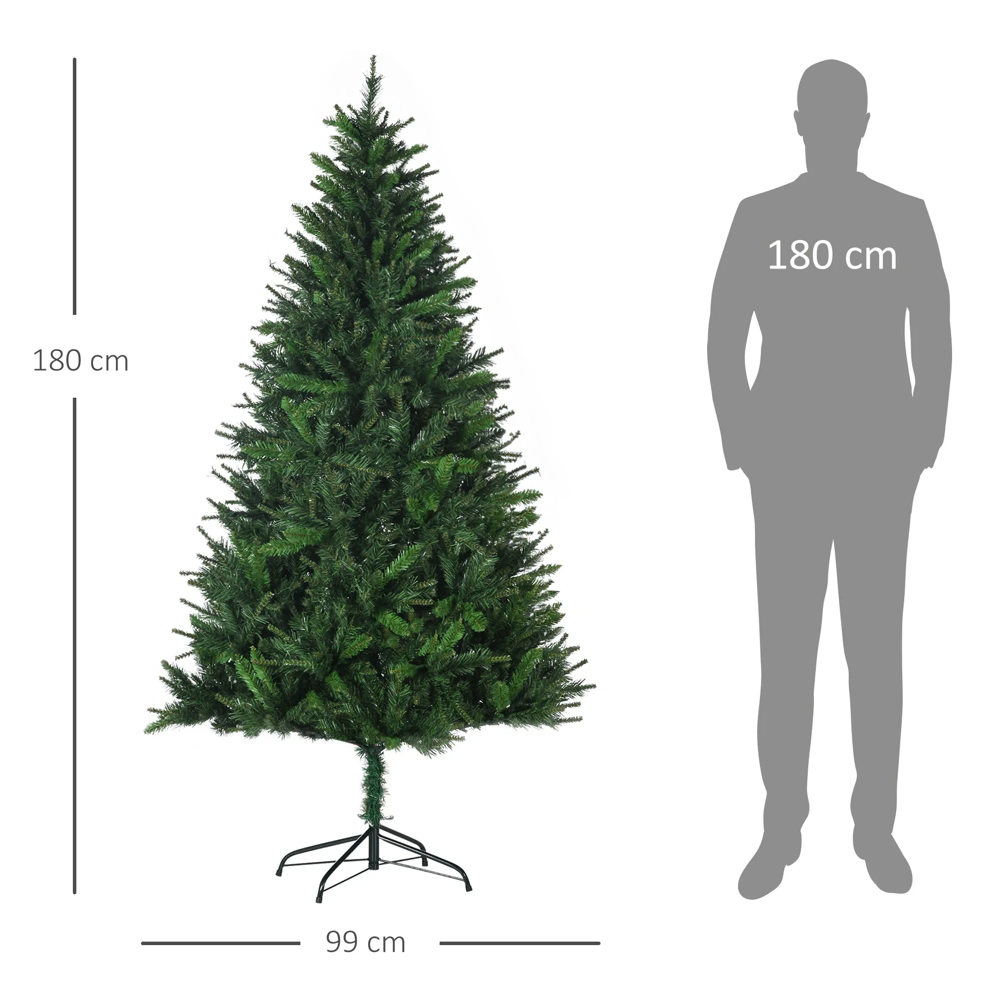 CHRISTMAS TREE - Artificial Christmas Tree 180cm with 786 Branches, 2 Sections and Metal Base, Green - Image 3