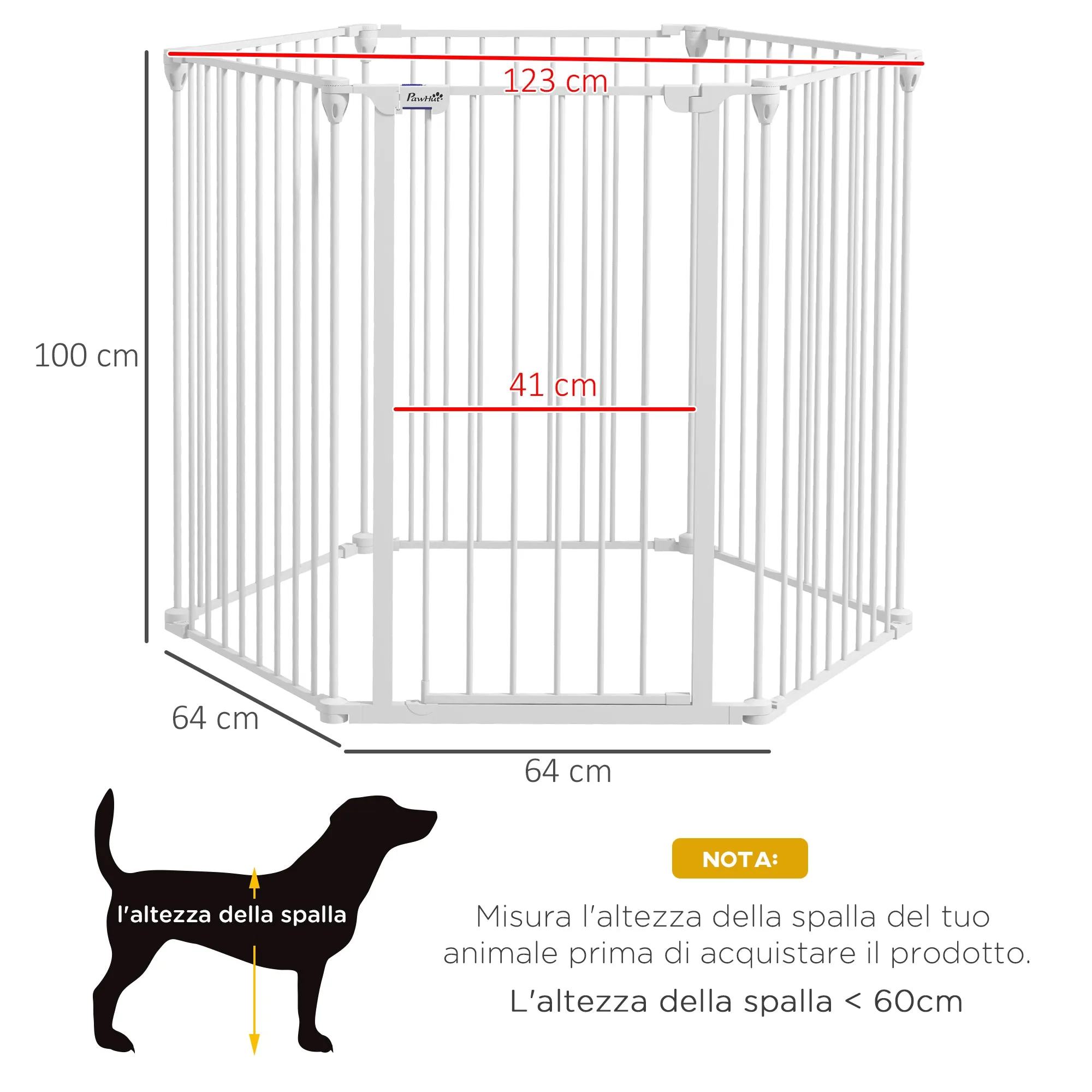 Folding Gate 6-Panel for Medium-sized Dogs, Made of Steel and Plastic, 123x102x100 cm, White - Image 3