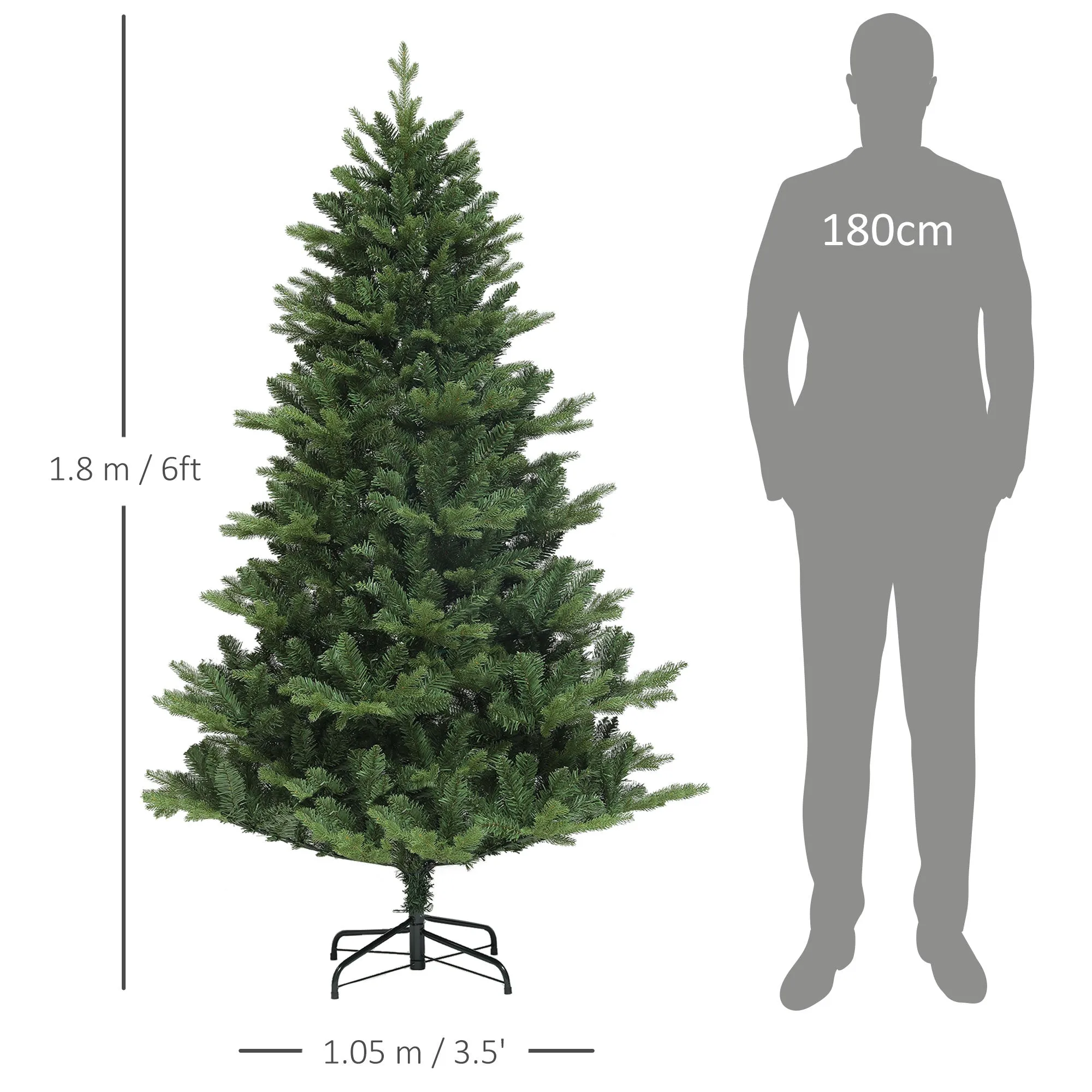 CHRISTMAS TREE - Artificial Christmas Tree 180 cm Tall with 818 Branches and Steel Base for Indoors, Green - Image 3