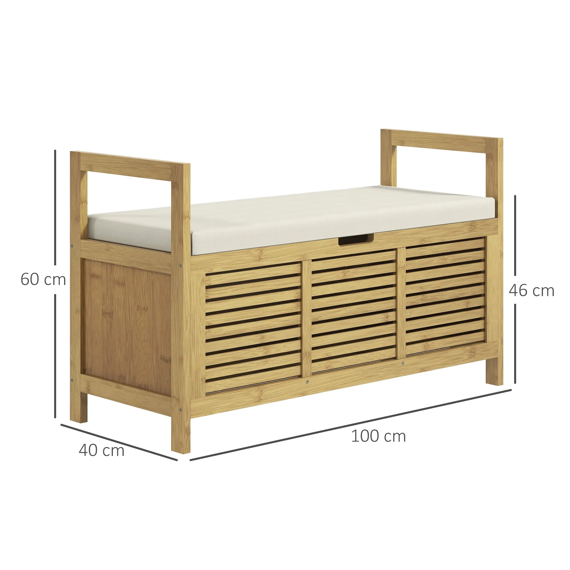 Bamboo Wood Slatted Entryway Shoe Bench with Drop-Leaf Design, 100x40x60 cm - Image 3
