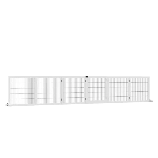 Gate for Small/Medium Size Dogs with 6 Folding Panels, in Wood and Steel, 432x36x70 cm, White