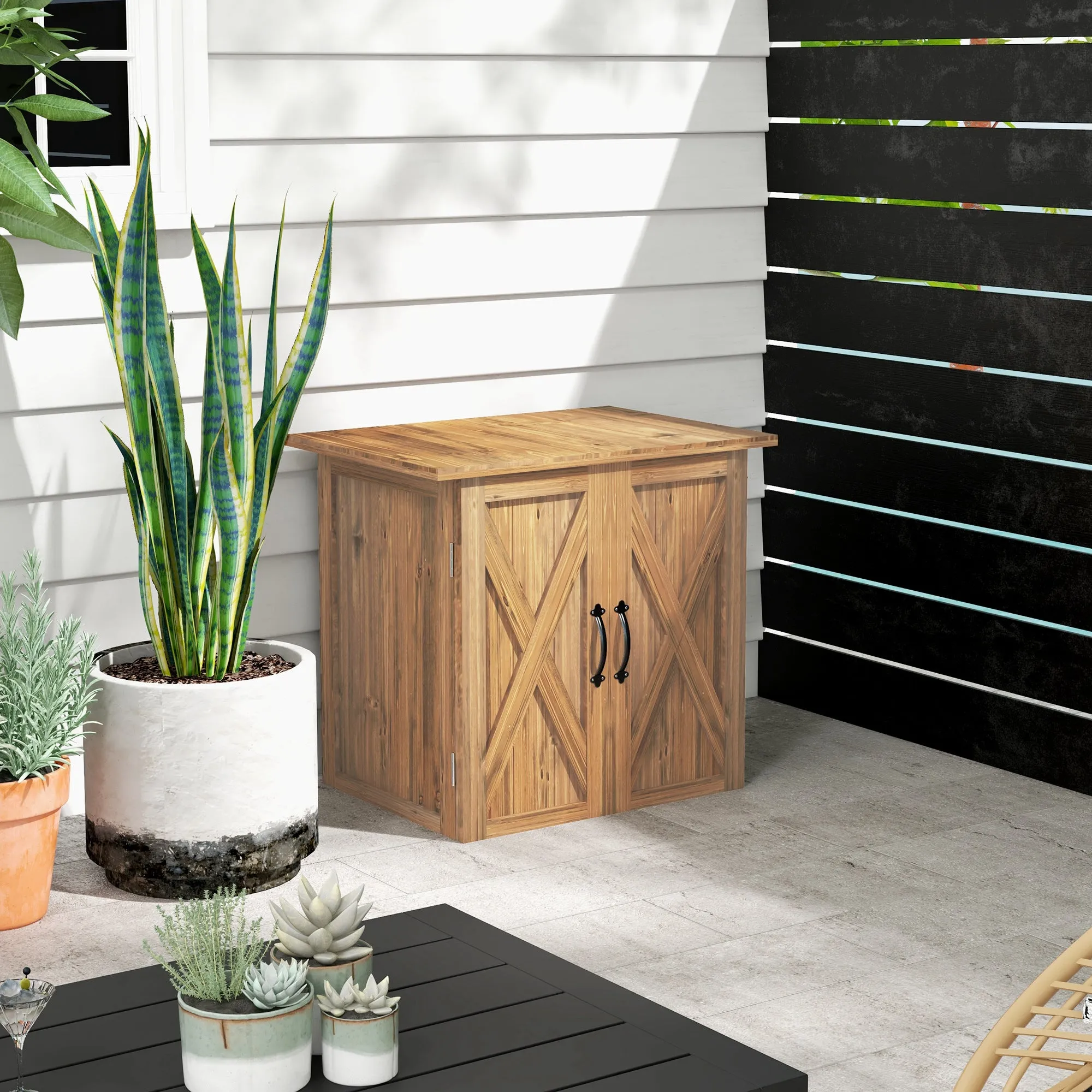 Wooden Garden Shed with 2 Doors and Handles in Country Style, 77x55x72 cm, Brown - Image 2