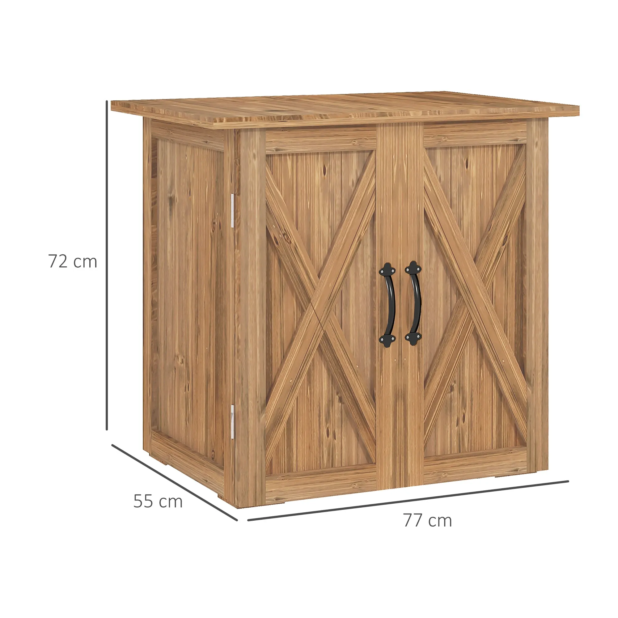 Wooden Garden Shed with 2 Doors and Handles in Country Style, 77x55x72 cm, Brown - Image 3