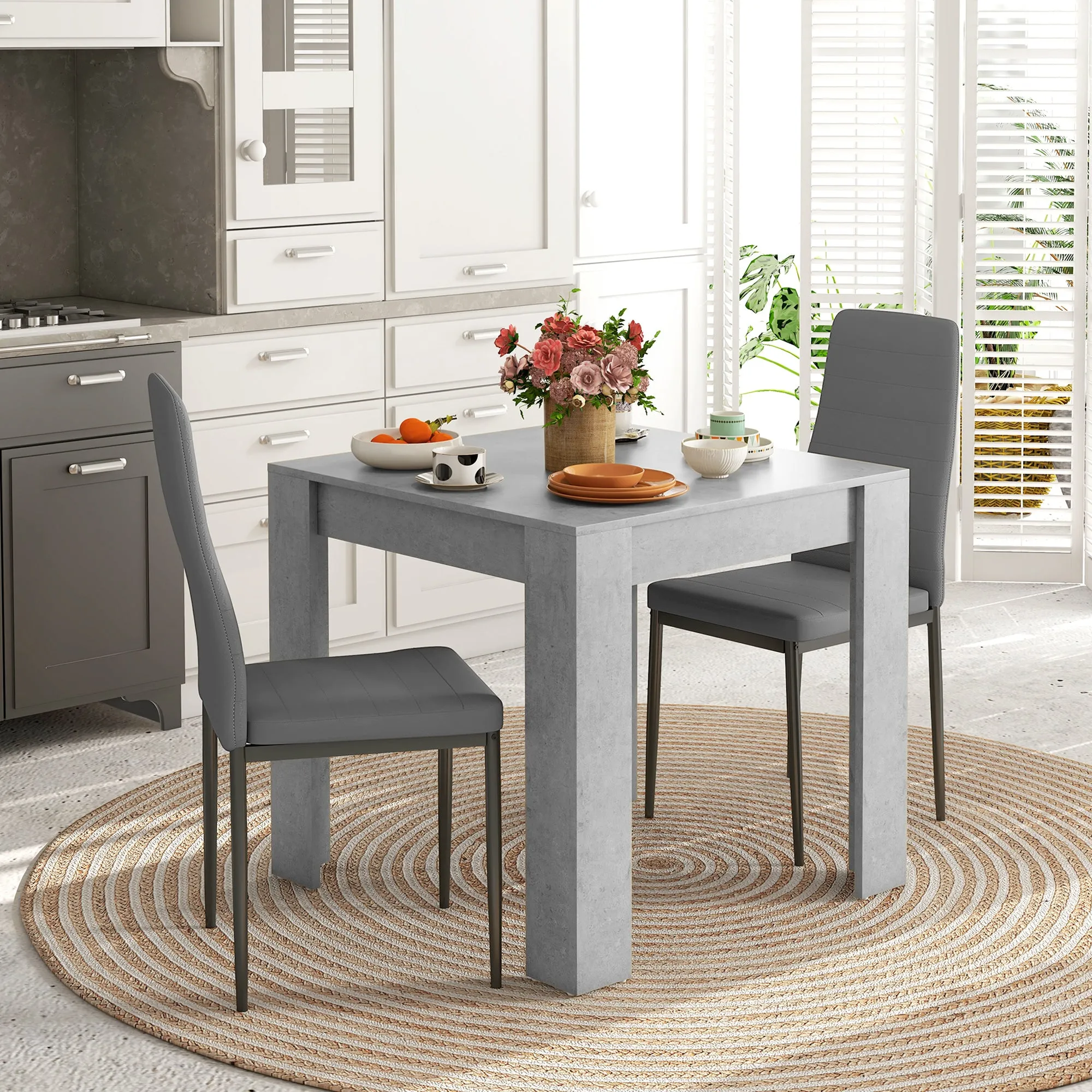 DUO - 3 Piece Dining Set with Kitchen Table 80x80x76 cm and 2 Modern Chairs 41x50x97 cm, Grey - Image 2