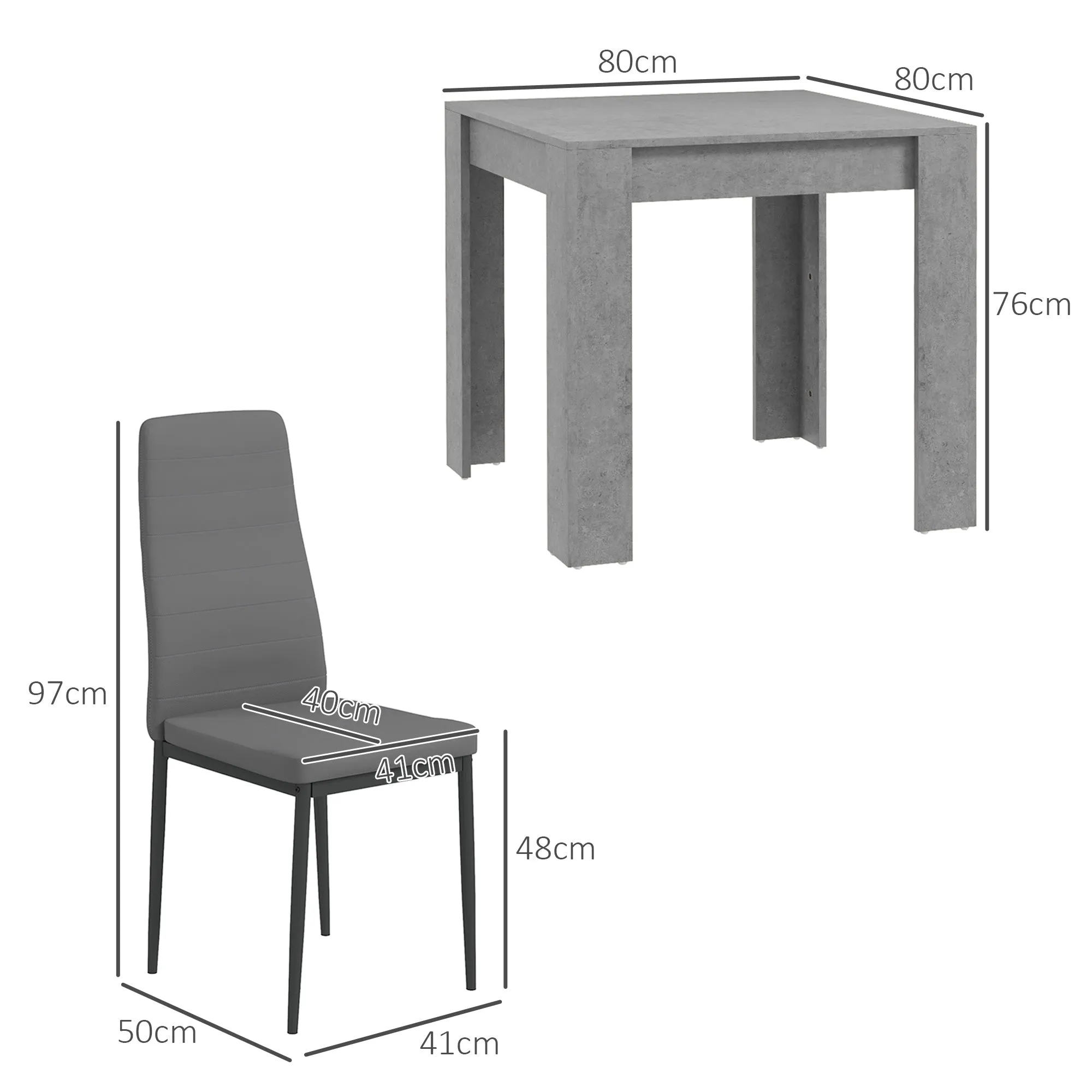 DUO - 3 Piece Dining Set with Kitchen Table 80x80x76 cm and 2 Modern Chairs 41x50x97 cm, Grey - Image 3