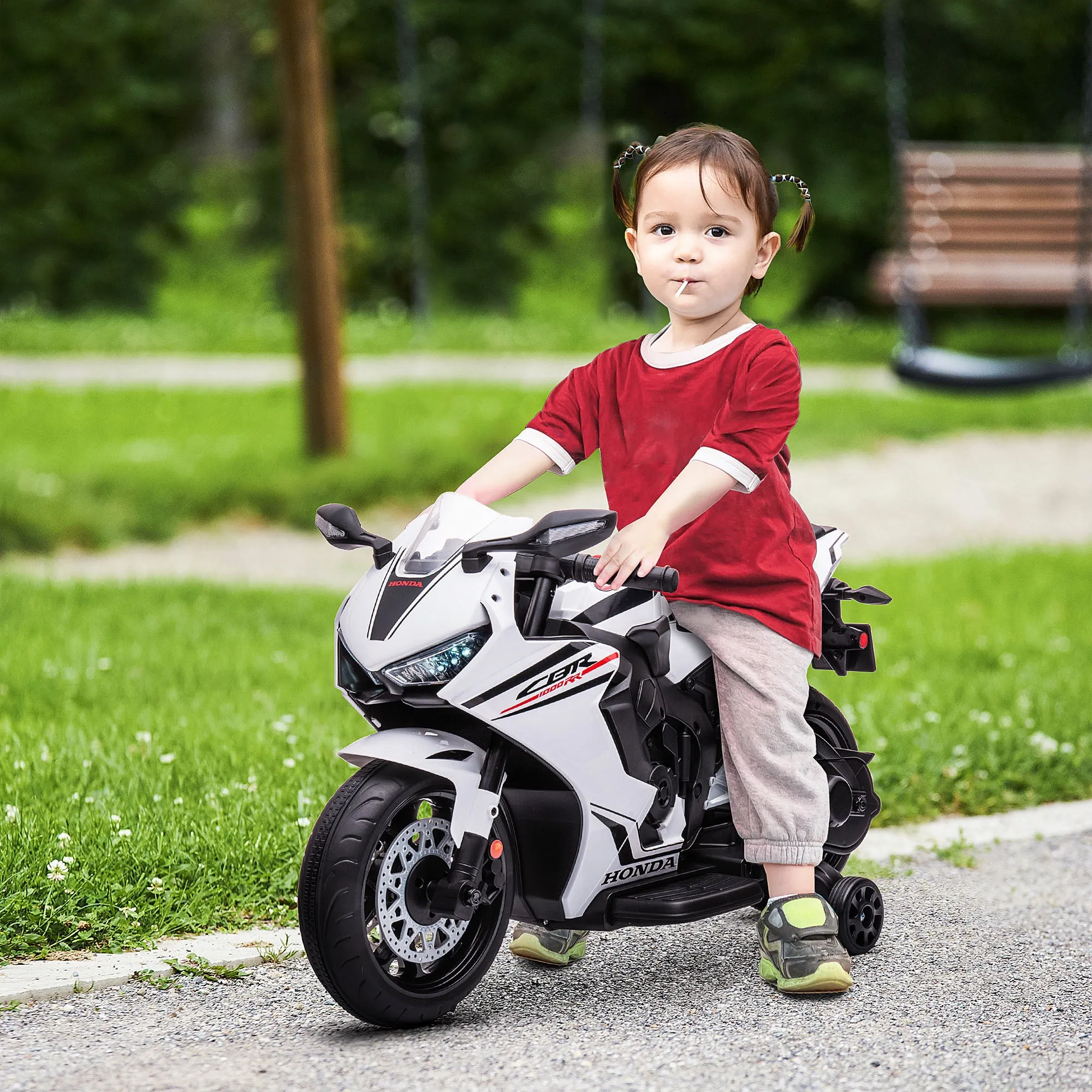 Honda Licensed Electric Motorcycle for Kids, 6V Rechargeable Battery, 3km/h Speed, White - Image 2