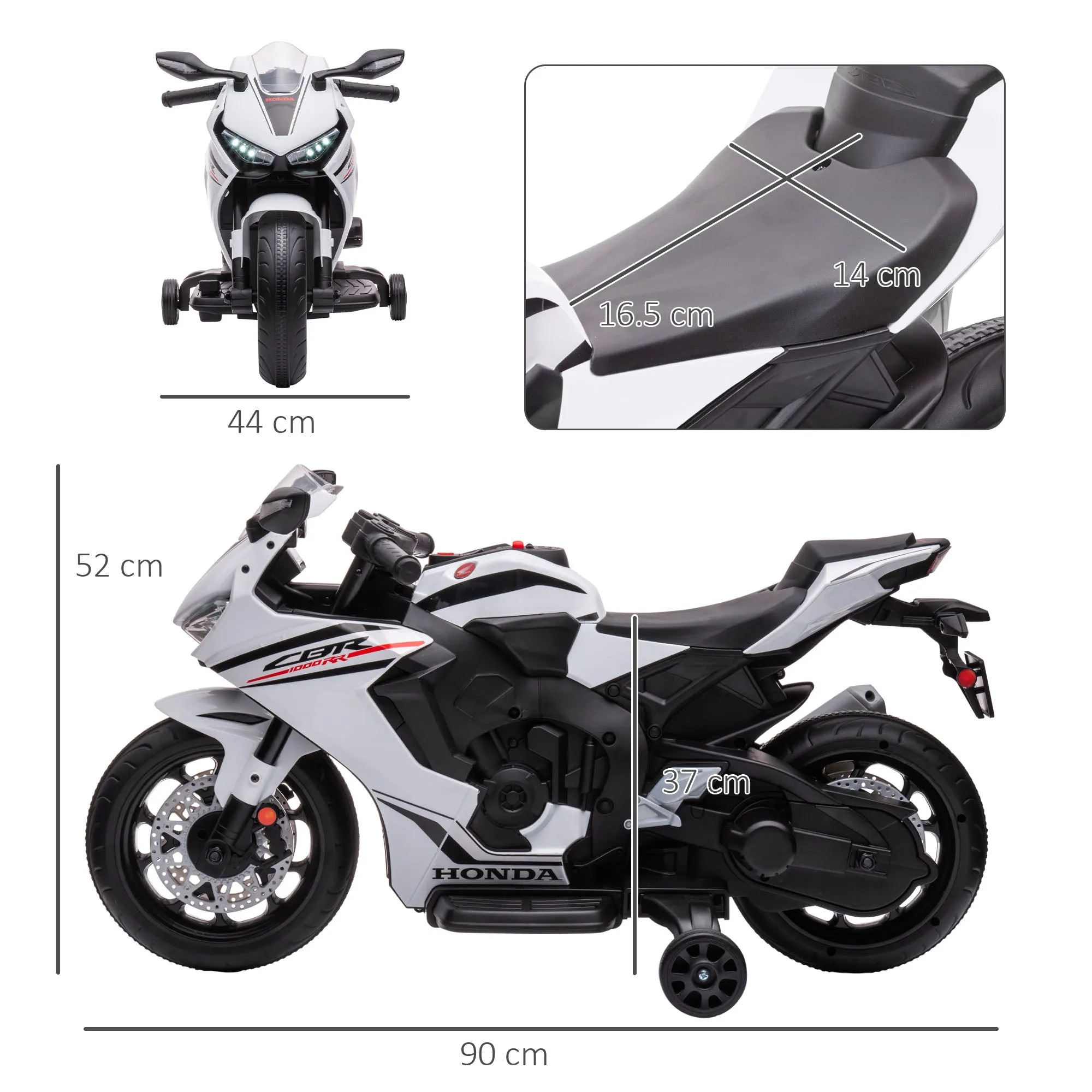 Honda Licensed Electric Motorcycle for Kids, 6V Rechargeable Battery, 3km/h Speed, White - Image 3