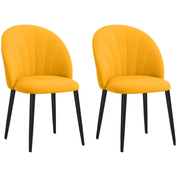 Set of 2 Nordic Design Dining Chairs in Metal and Velvet Effect Fabric Yellow and Black, 52x54x79 cm