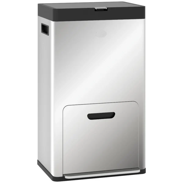 56L 3-Section Garbage Bin with Deodorant Holder, Steel and PP, 45.7x35.8x76 cm, Silver