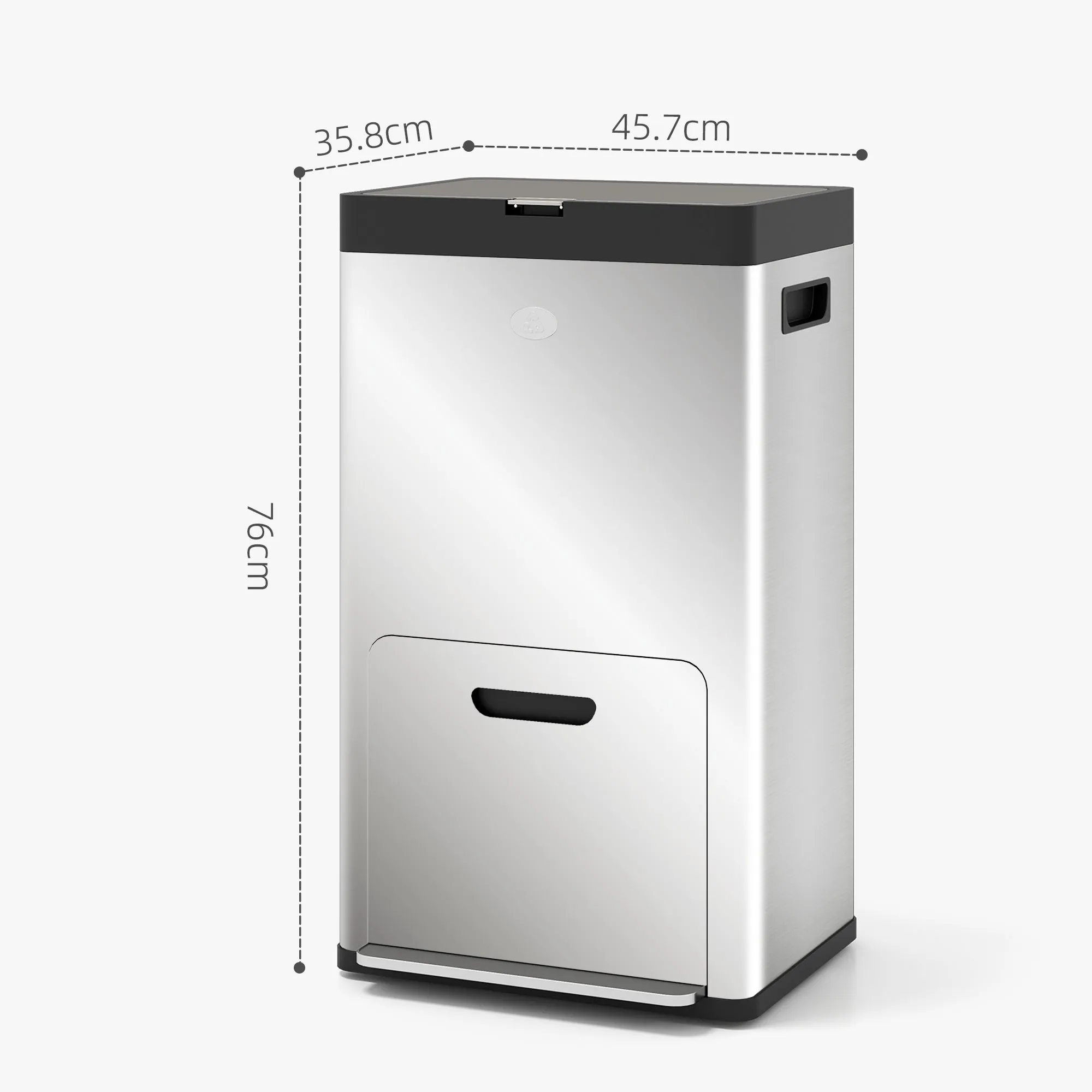 56L 3-Section Garbage Bin with Deodorant Holder, Steel and PP, 45.7x35.8x76 cm, Silver - Image 3