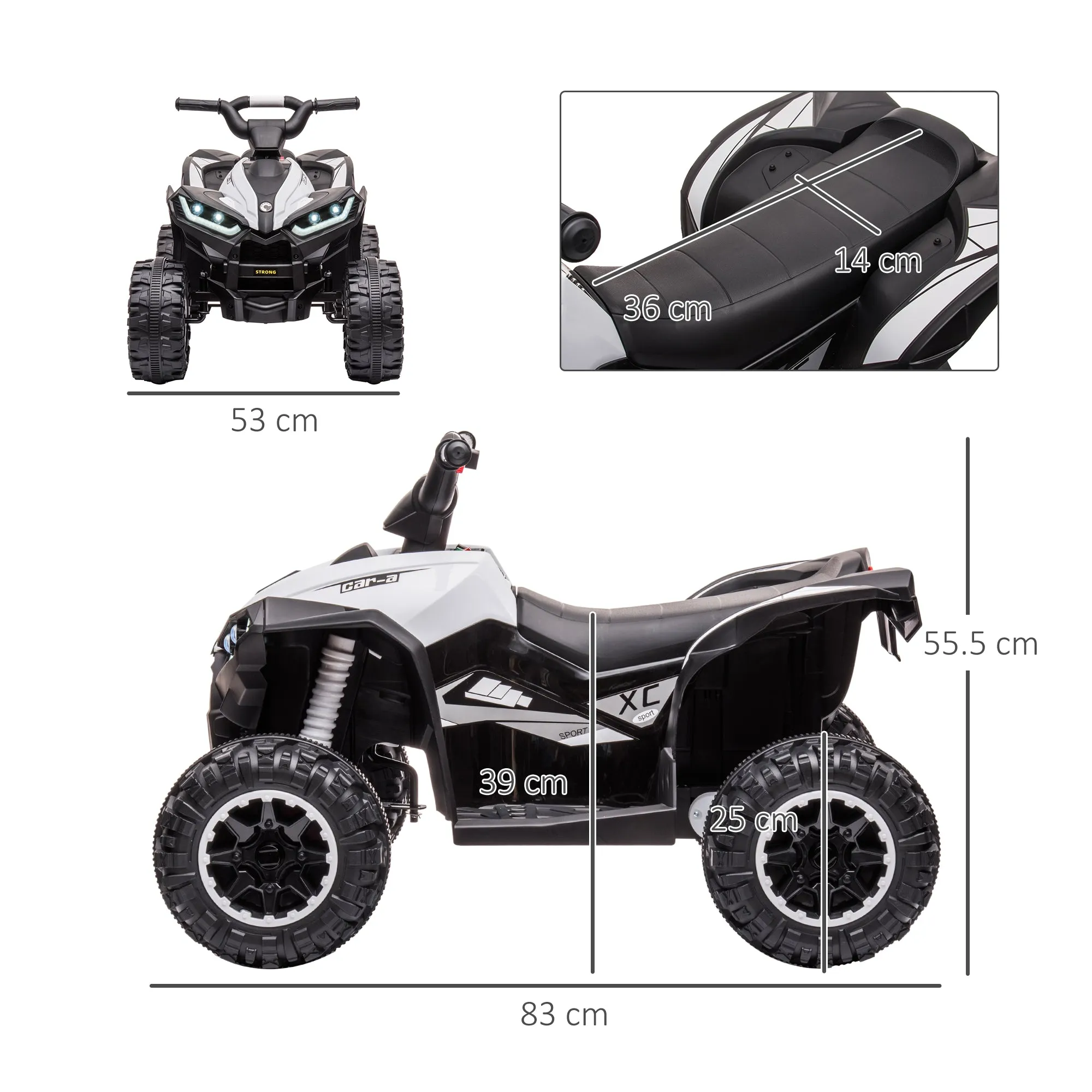 Quad for Children 3-5 Years Electric 12V, 2 Speed, Wide Wheels with Suspension and LED Headlights, White - Image 3