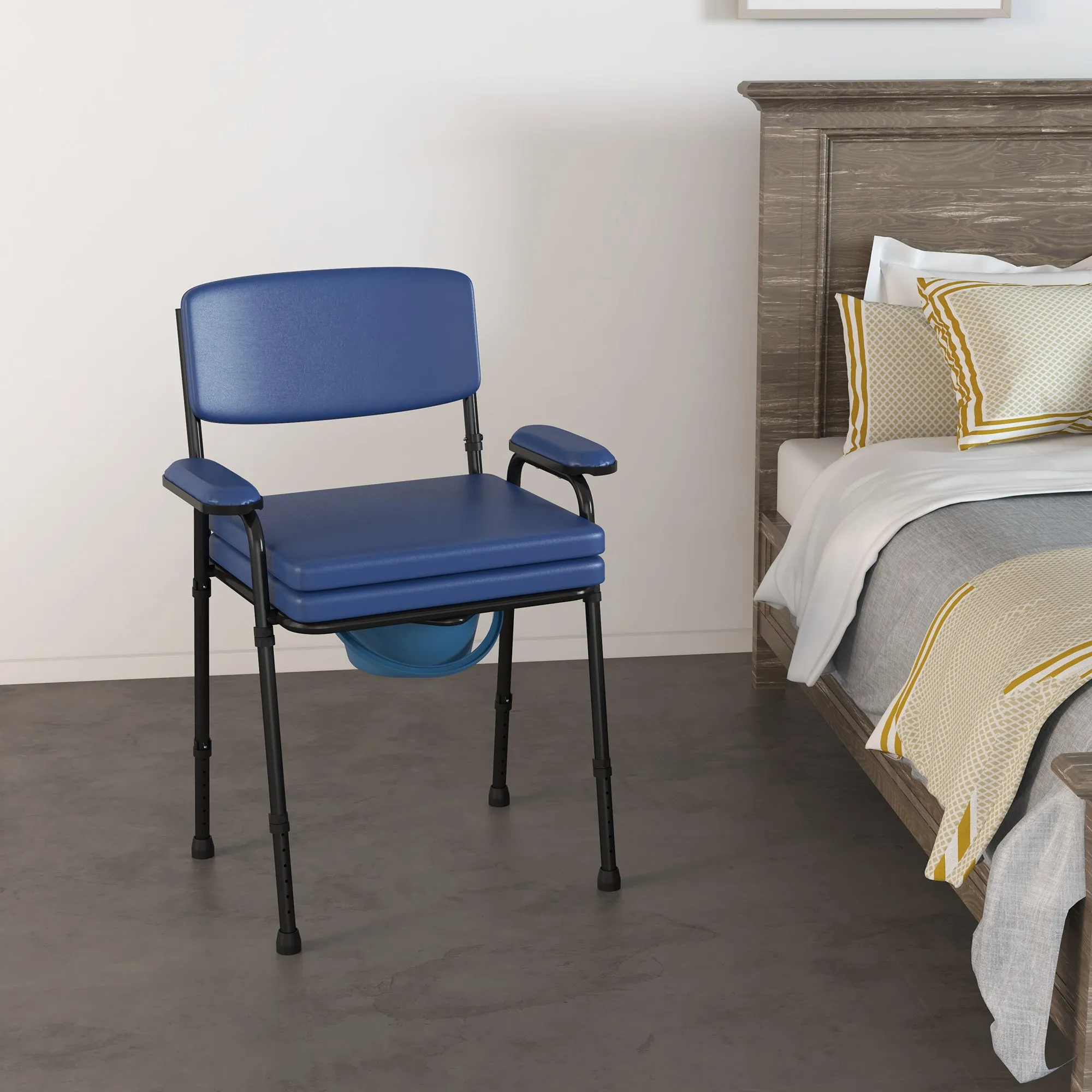 5 in 1 Comfortable Chair for the Elderly and Disabled for WC and Shower, Adjustable Height and Removable Bucket, Blue - Image 2