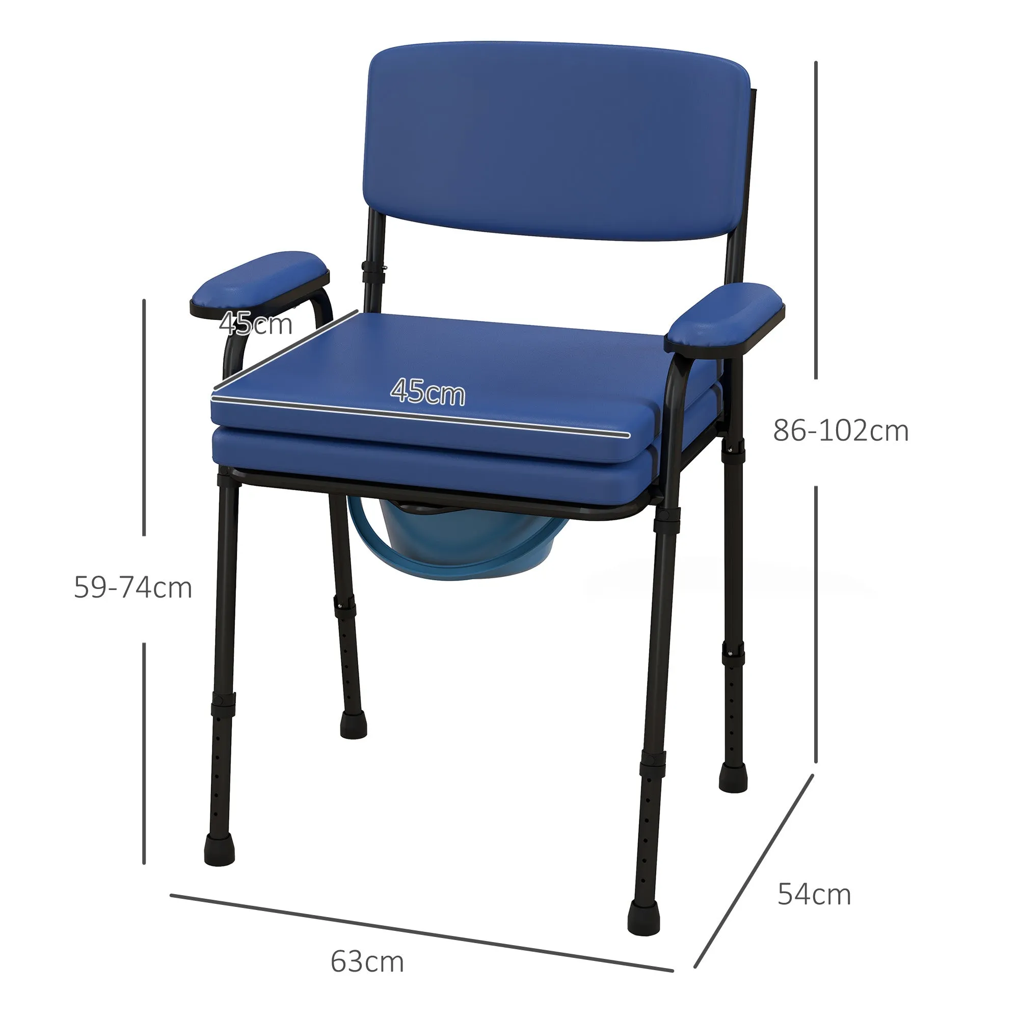 5 in 1 Comfortable Chair for the Elderly and Disabled for WC and Shower, Adjustable Height and Removable Bucket, Blue - Image 3