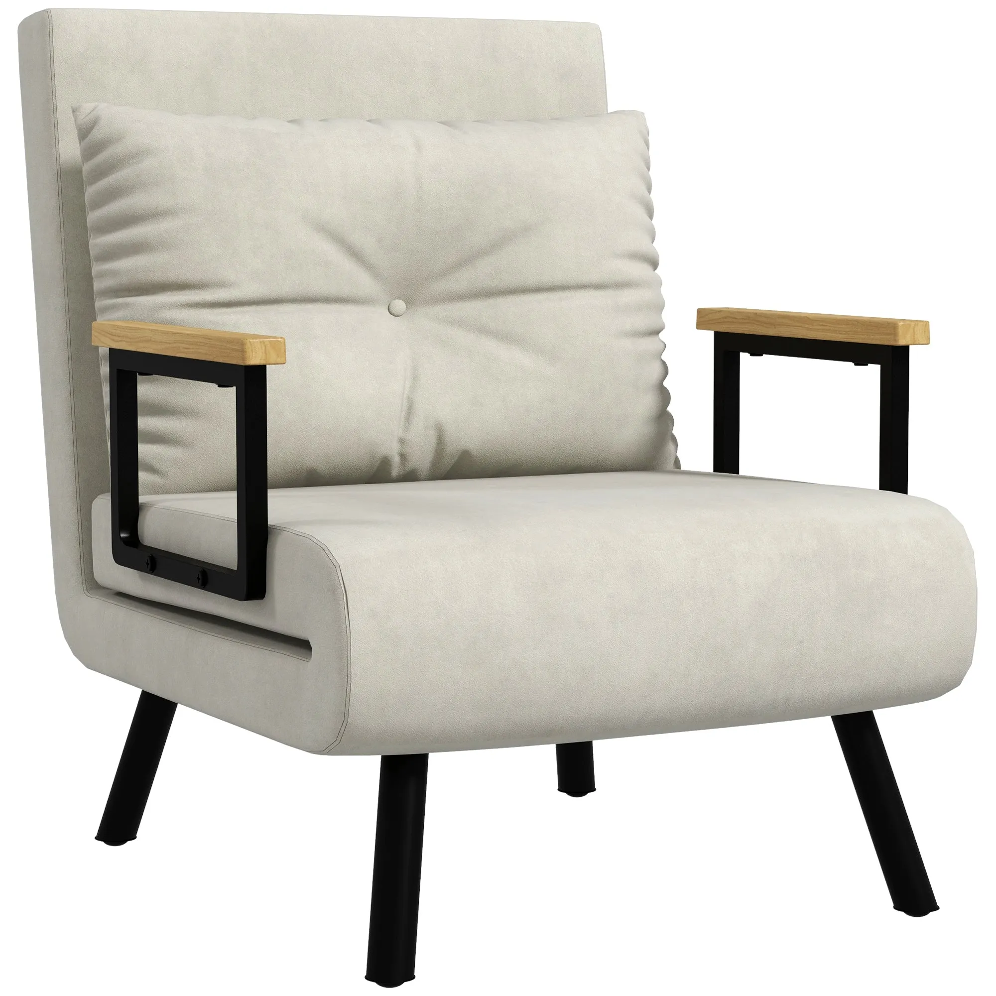 Velvet Cream, 3 in 1 Armchair Bed with Reclining Backrest and Cushion, in Velvet Effect Fabric, 63x73x81 cm, Cream