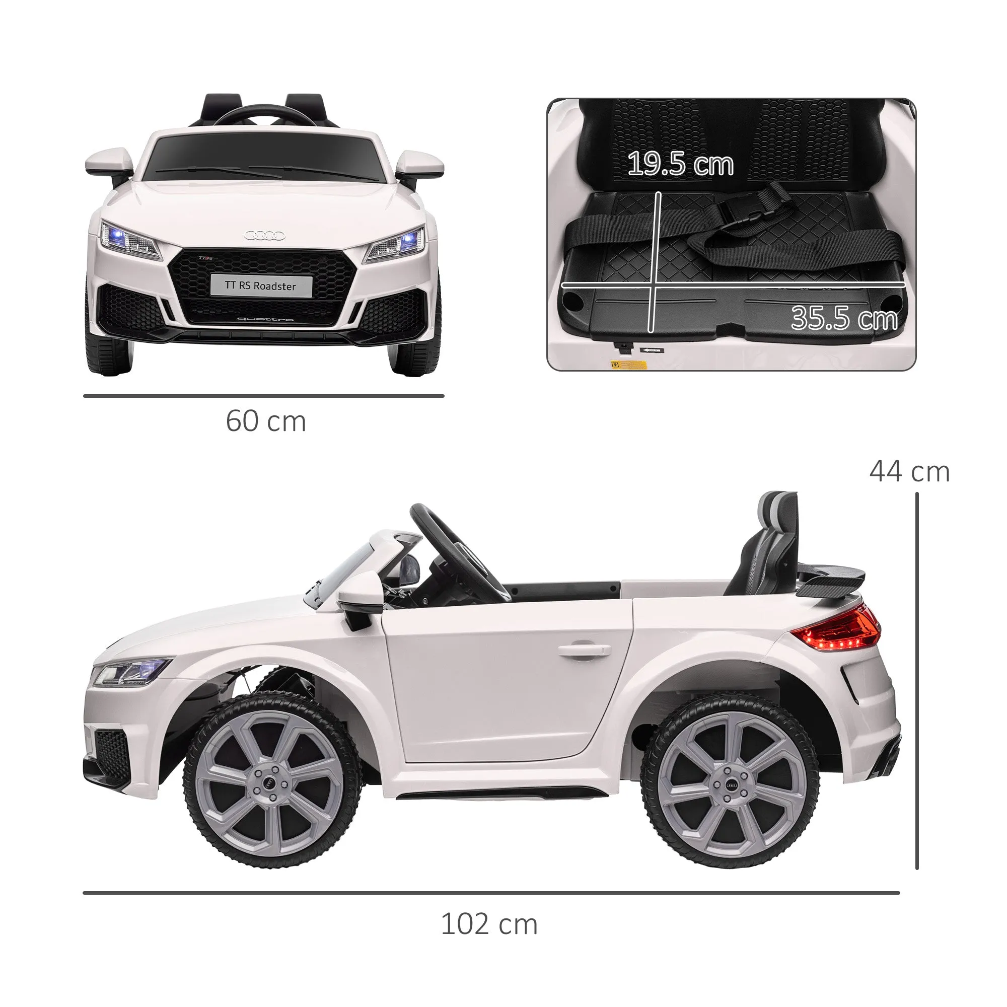 Electric Ride-On Car for Kids 3-5 Years AUDI TT with Remote Control, Opening Doors and LED Headlights, White - Image 3