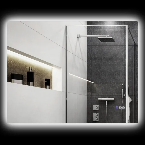 Anti-fog Bathroom Mirror with Adjustable Brightness and Color, Glass and Aluminum Alloy, 80x60x4 cm