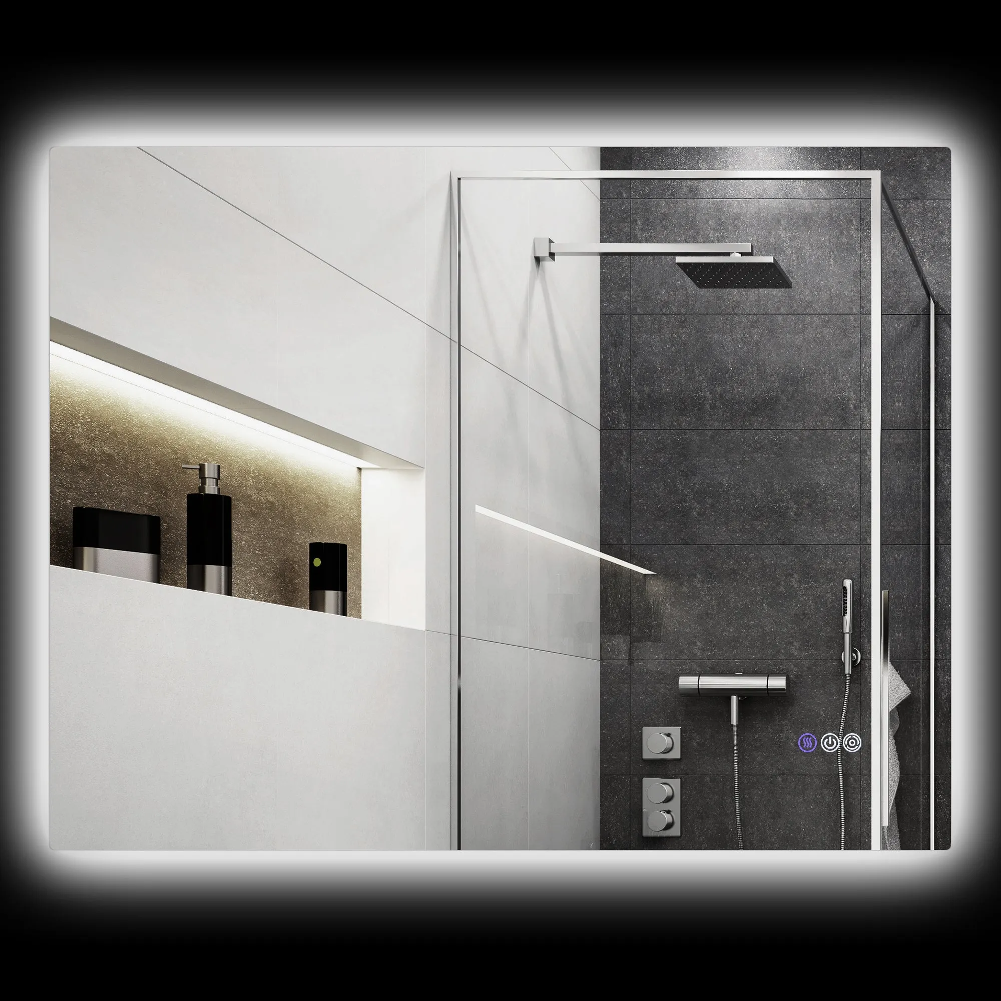 Anti-fog Bathroom Mirror with Adjustable Brightness and Color, Glass and Aluminum Alloy, 80x60x4 cm
