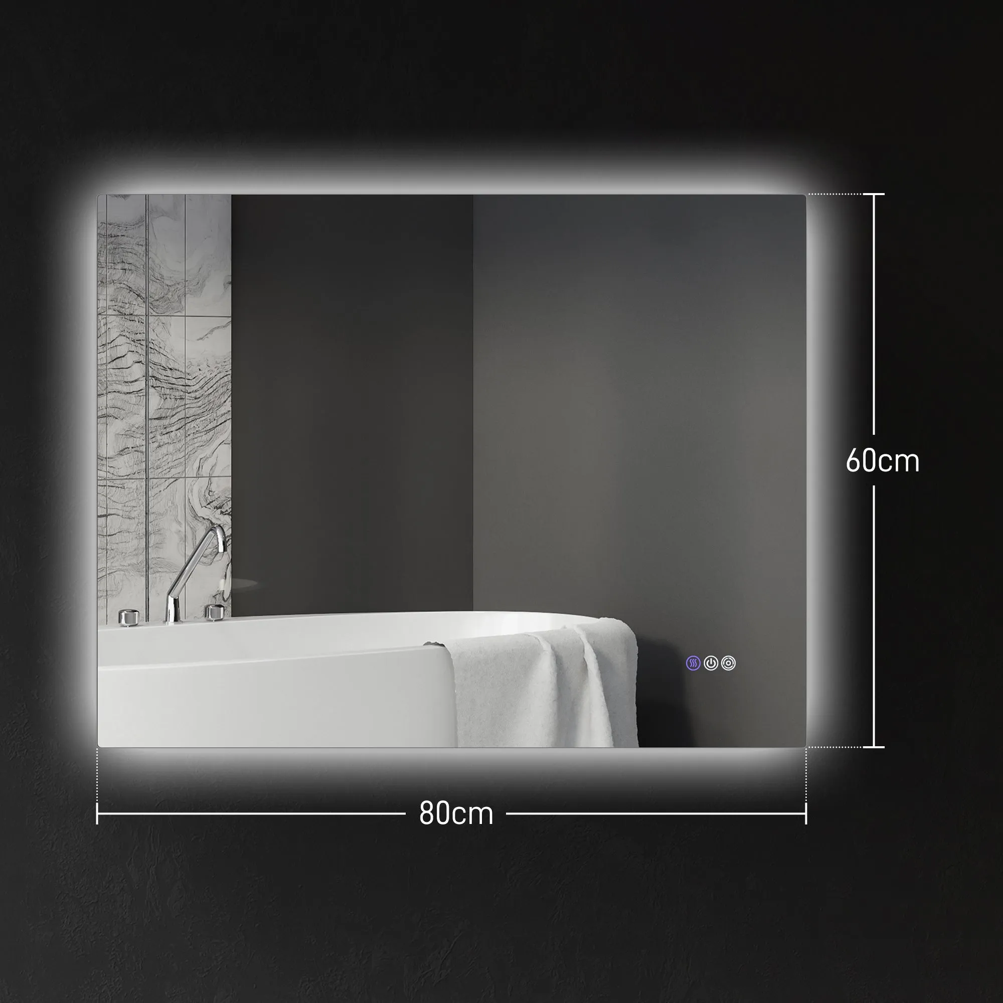 Anti-fog Bathroom Mirror with Adjustable Brightness and Color, Glass and Aluminum Alloy, 80x60x4 cm - Image 3