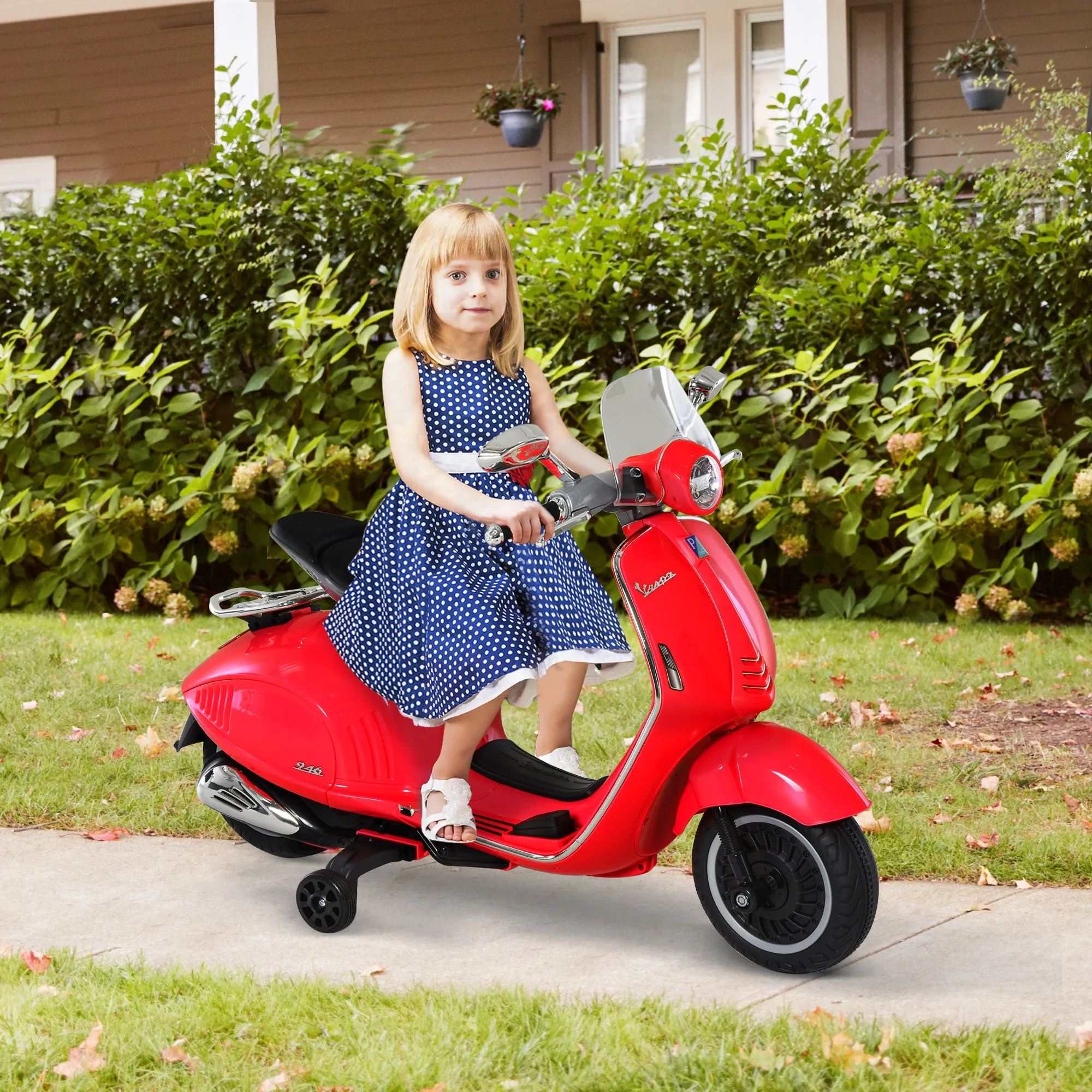 Officially Licensed Vespa Electric Ride-On Motorcycle for Kids, 2 Wheels, Lights and Sounds, 108x49x75 cm, Red - Image 2