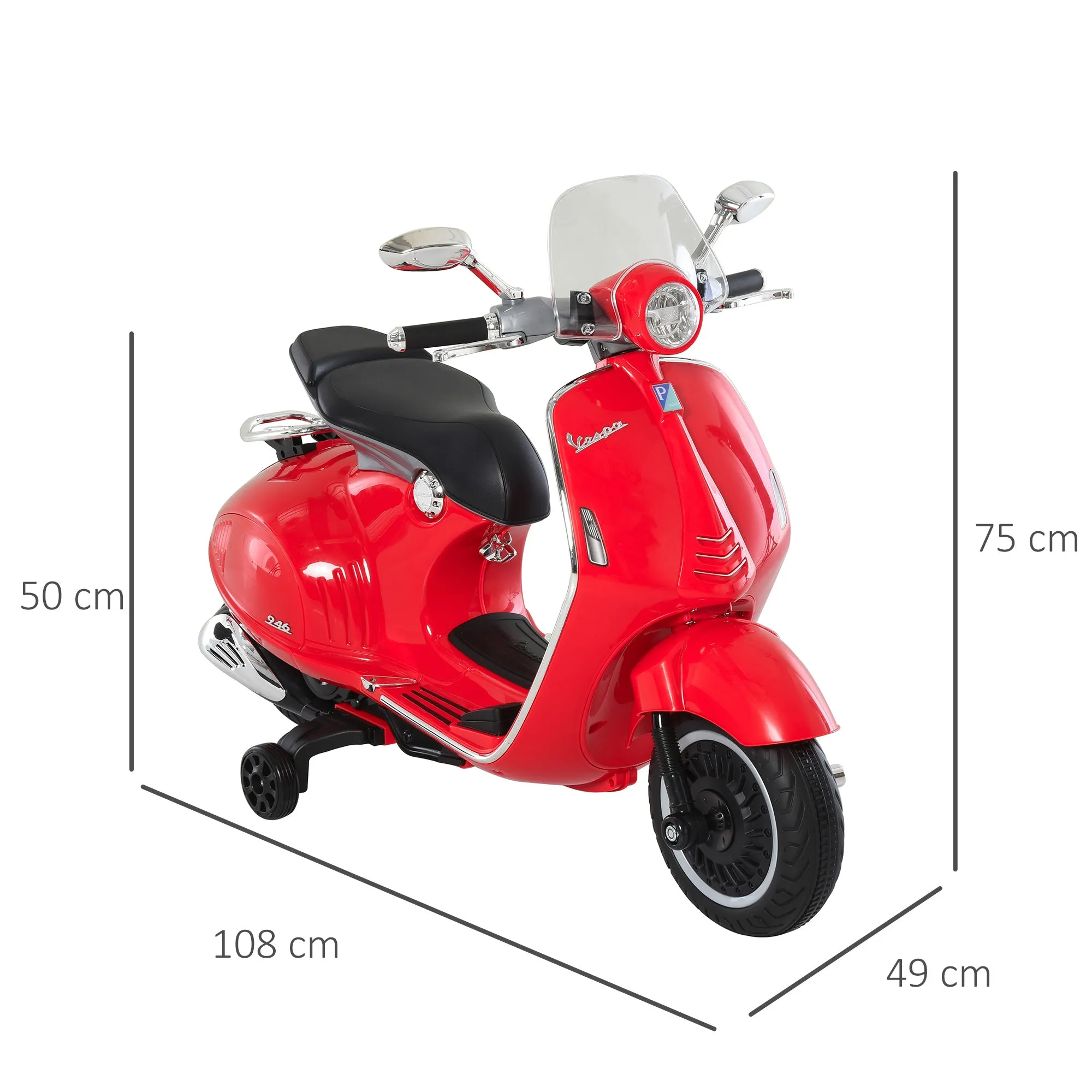 Officially Licensed Vespa Electric Ride-On Motorcycle for Kids, 2 Wheels, Lights and Sounds, 108x49x75 cm, Red - Image 3