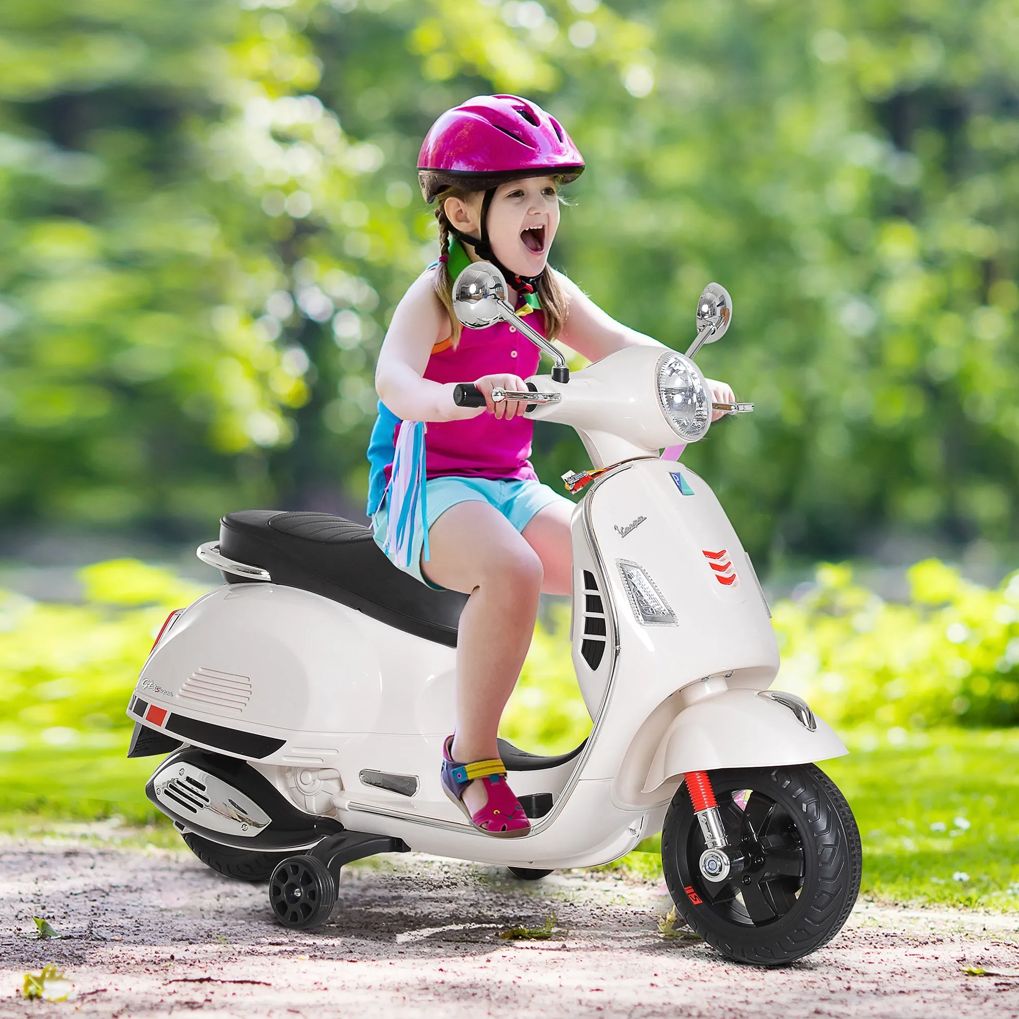 Electric Motorcycle for Children, Vespa Design, 6V Battery with Sounds and Lights, Age 3-6 Years, White - Image 2