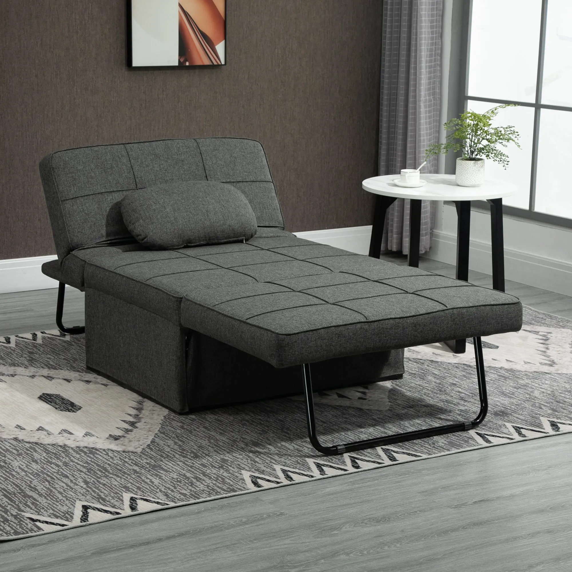 Sofa Bed 3 in 1 with Adjustable Backrest and Cushion, in Linen Effect Fabric, 95x179x78 cm, Grey - Image 2