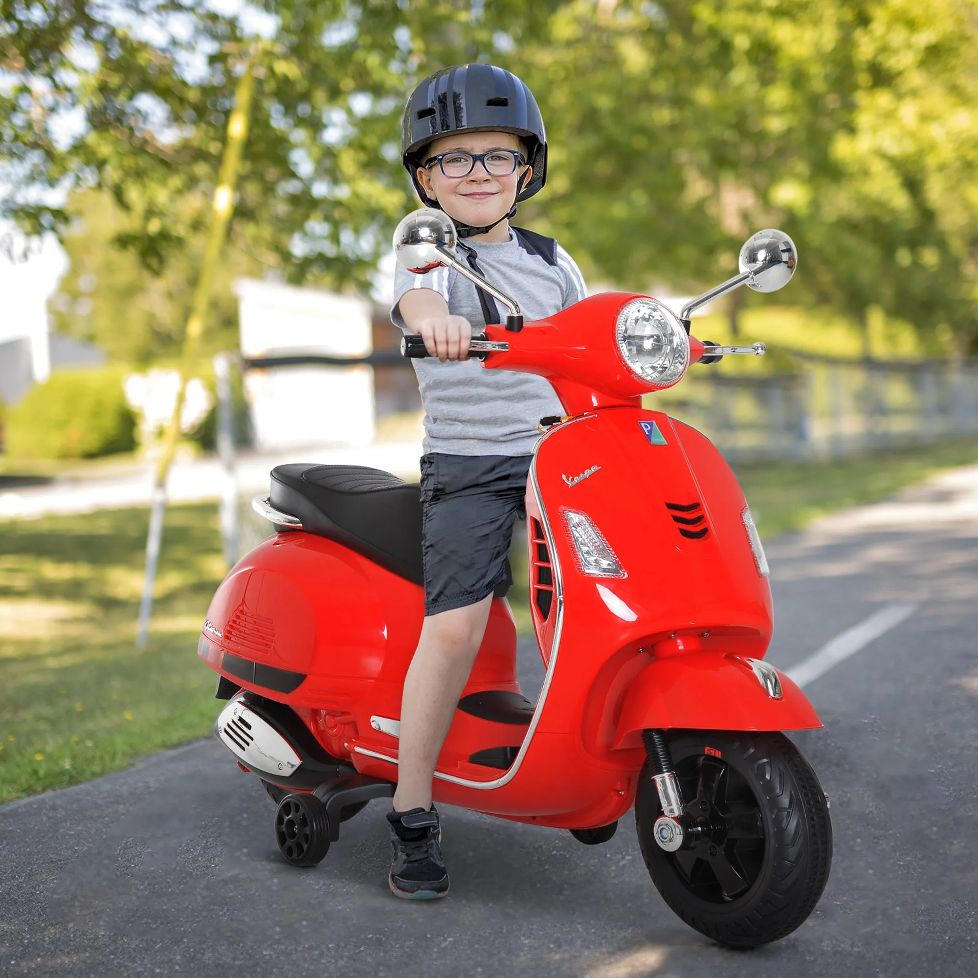 Electric Motorcycle for Kids Vespa Design, 6V Battery with Sounds and Lights, Ages 3-6 Years, Red - Image 2