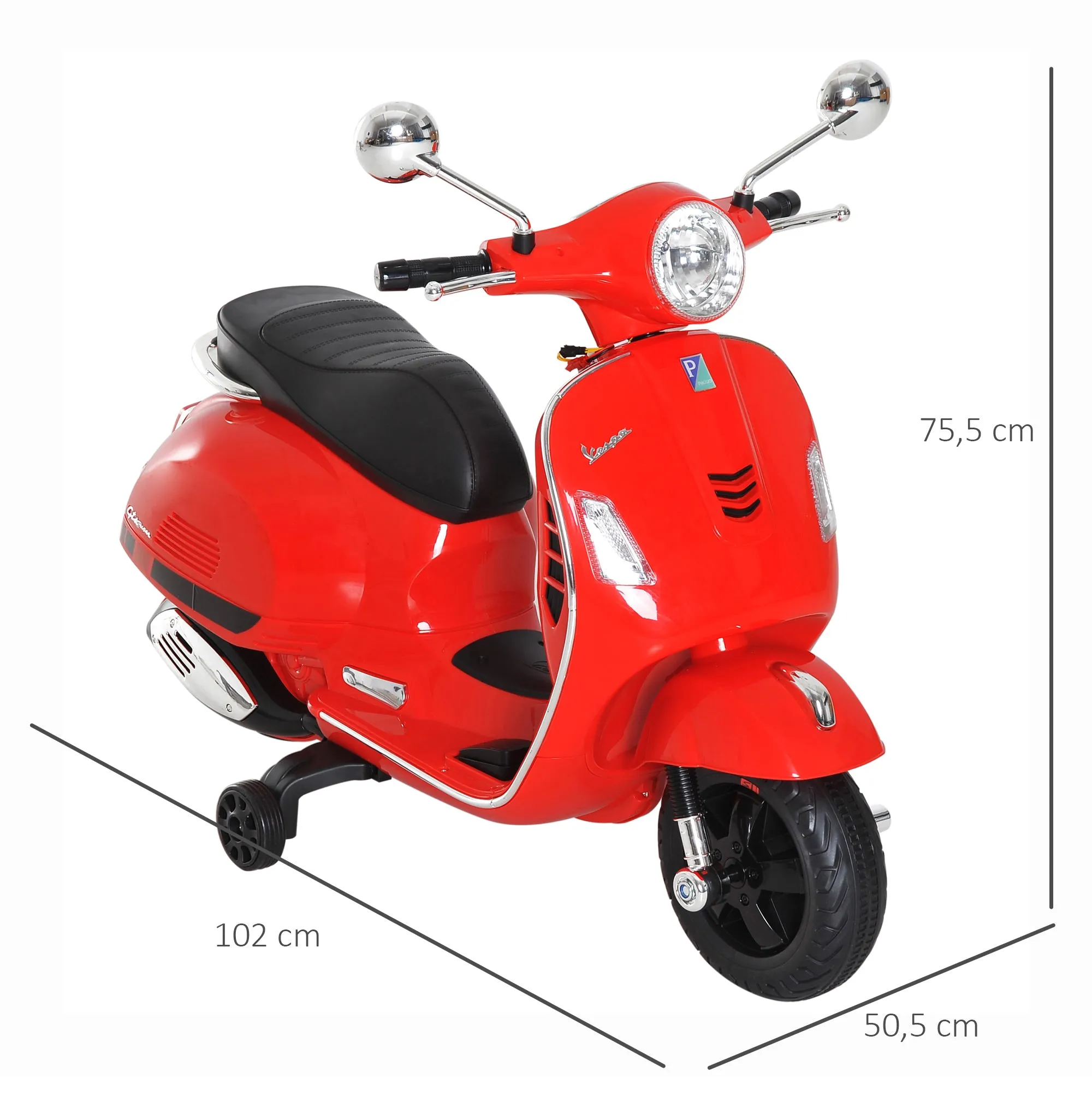 Electric Motorcycle for Kids Vespa Design, 6V Battery with Sounds and Lights, Ages 3-6 Years, Red - Image 3