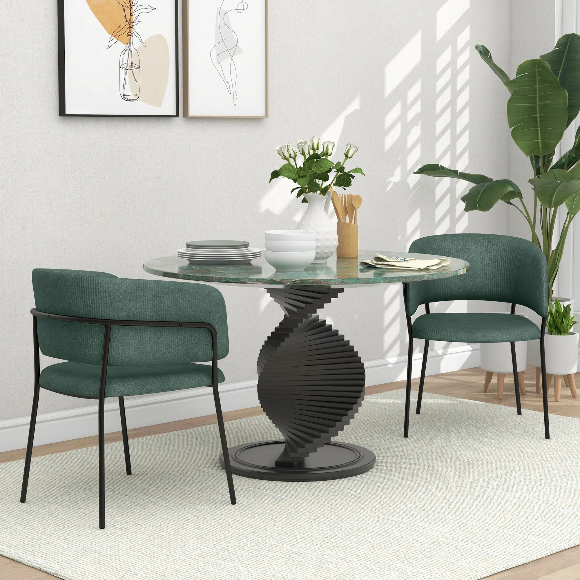 Set of 2 Upholstered Kitchen Dining Chairs, in Velvet Effect Fabric and Steel, 57x53x73 cm, Green - Image 2