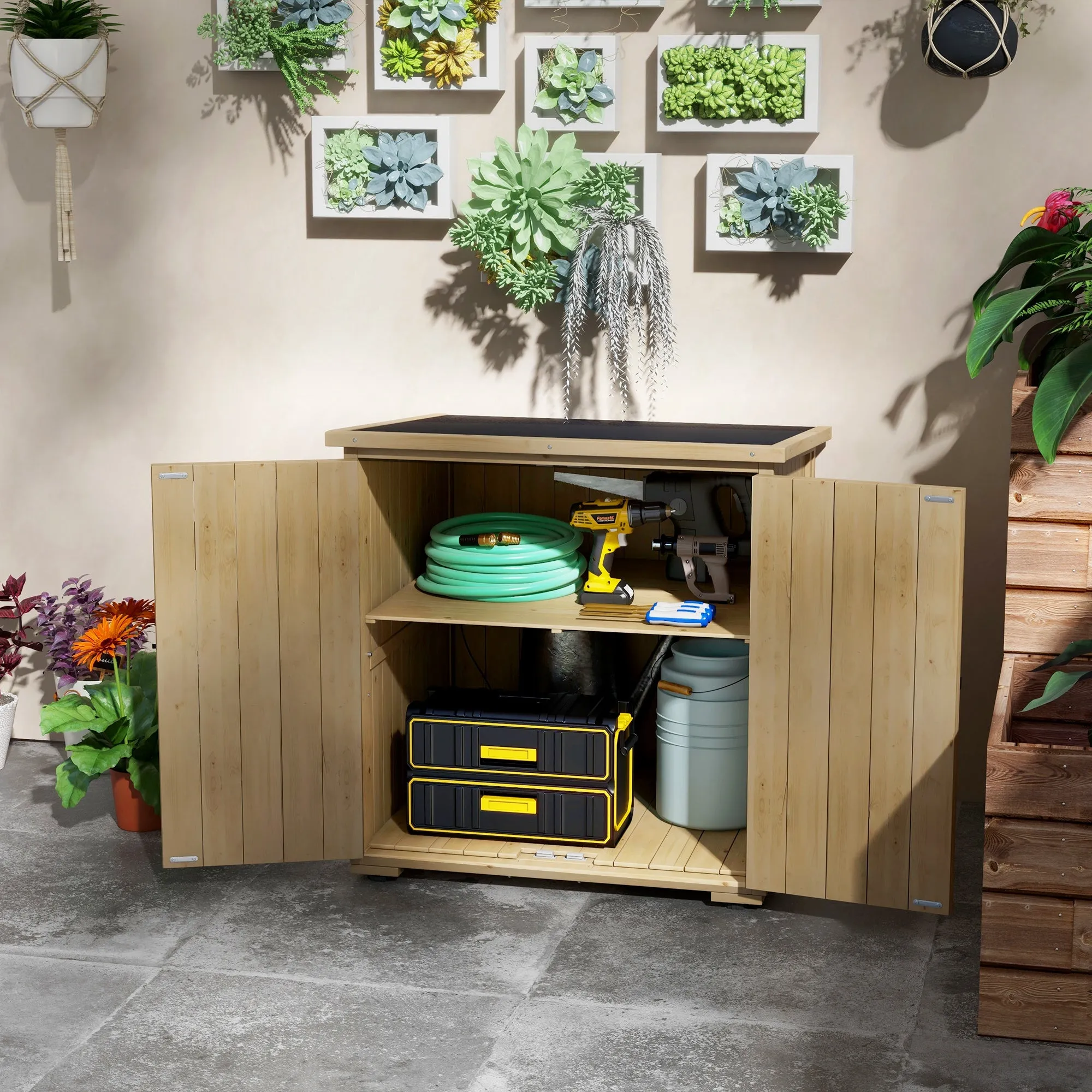 Outdoor Cabinet with Adjustable Internal Shelf and Sloping Roof, in Fir Wood, 77.5x88x90 cm - Image 2