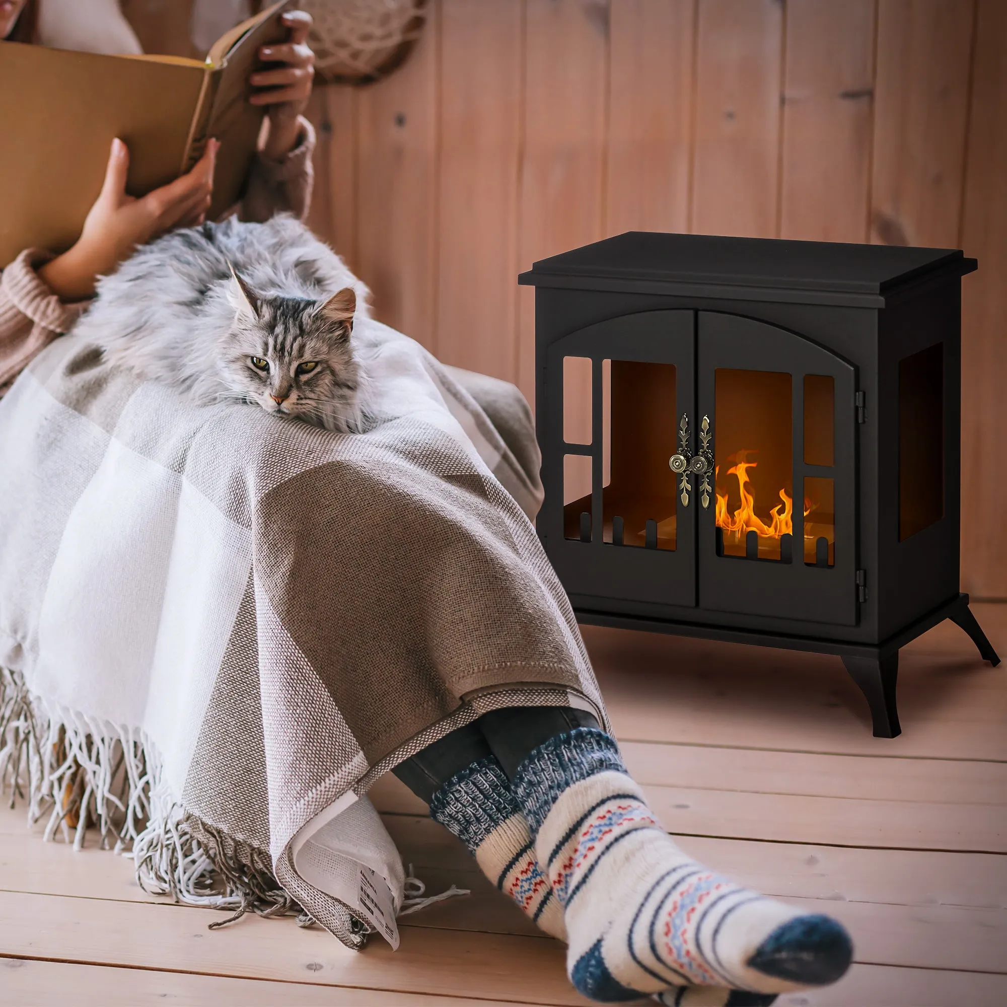 Stainless Steel Bio Ethanol Fireplace with 0.9L Burner for 3 Hours Burning Time, 55x31x55cm, Black - Image 2