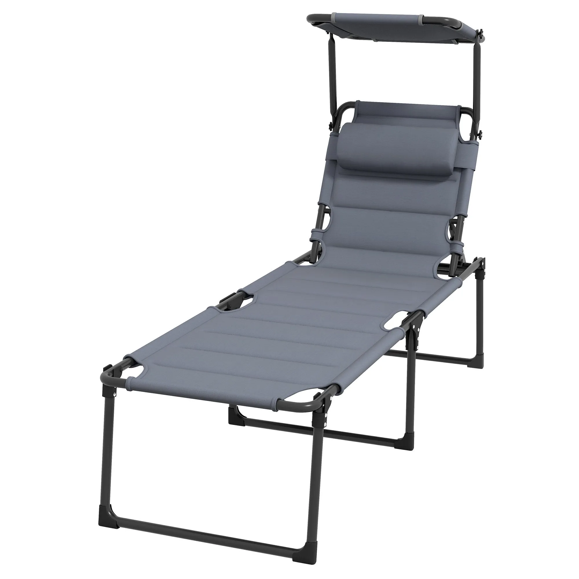 Foldable Sun Lounger with 4-Level Adjustable Backrest, Cushion and Padding, Grey - Image 2