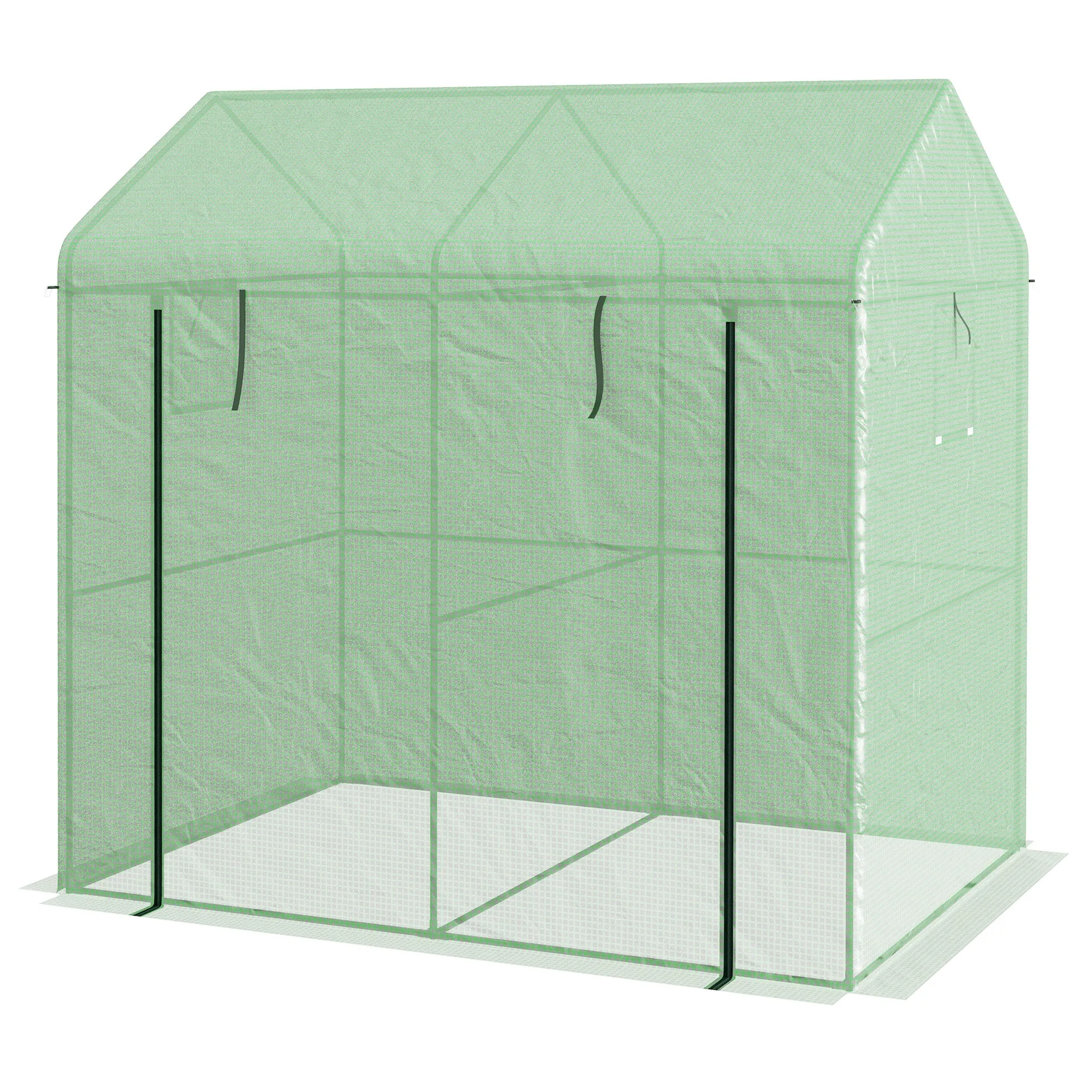 2-Section Greenhouse with Roller Door and Windows, Steel and PE, 200x140x200 cm, Green - Image 2