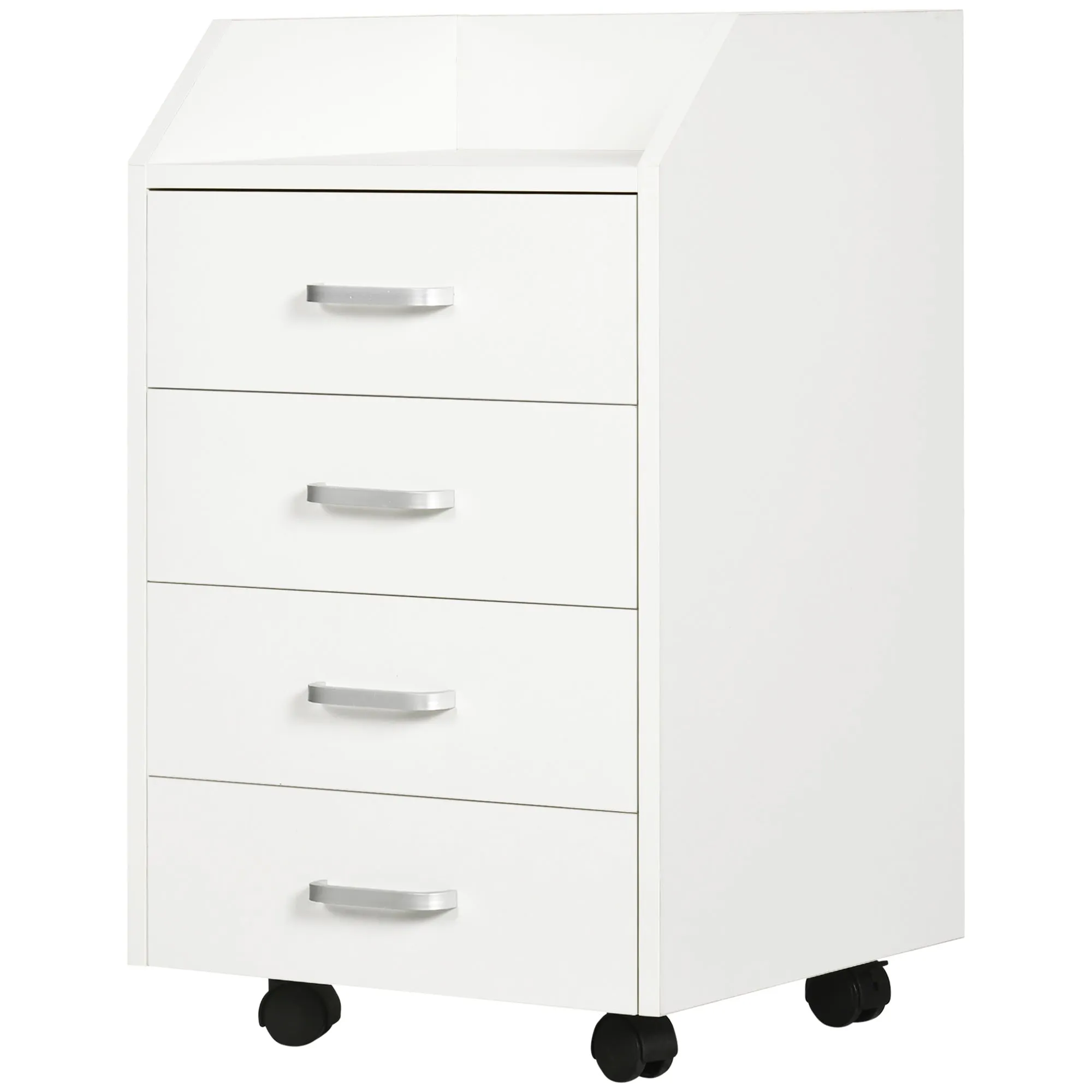 Wooden Office Chest with 4 Drawers, Wheels and Raised Edges, 40x36x65cm, White - Image 2