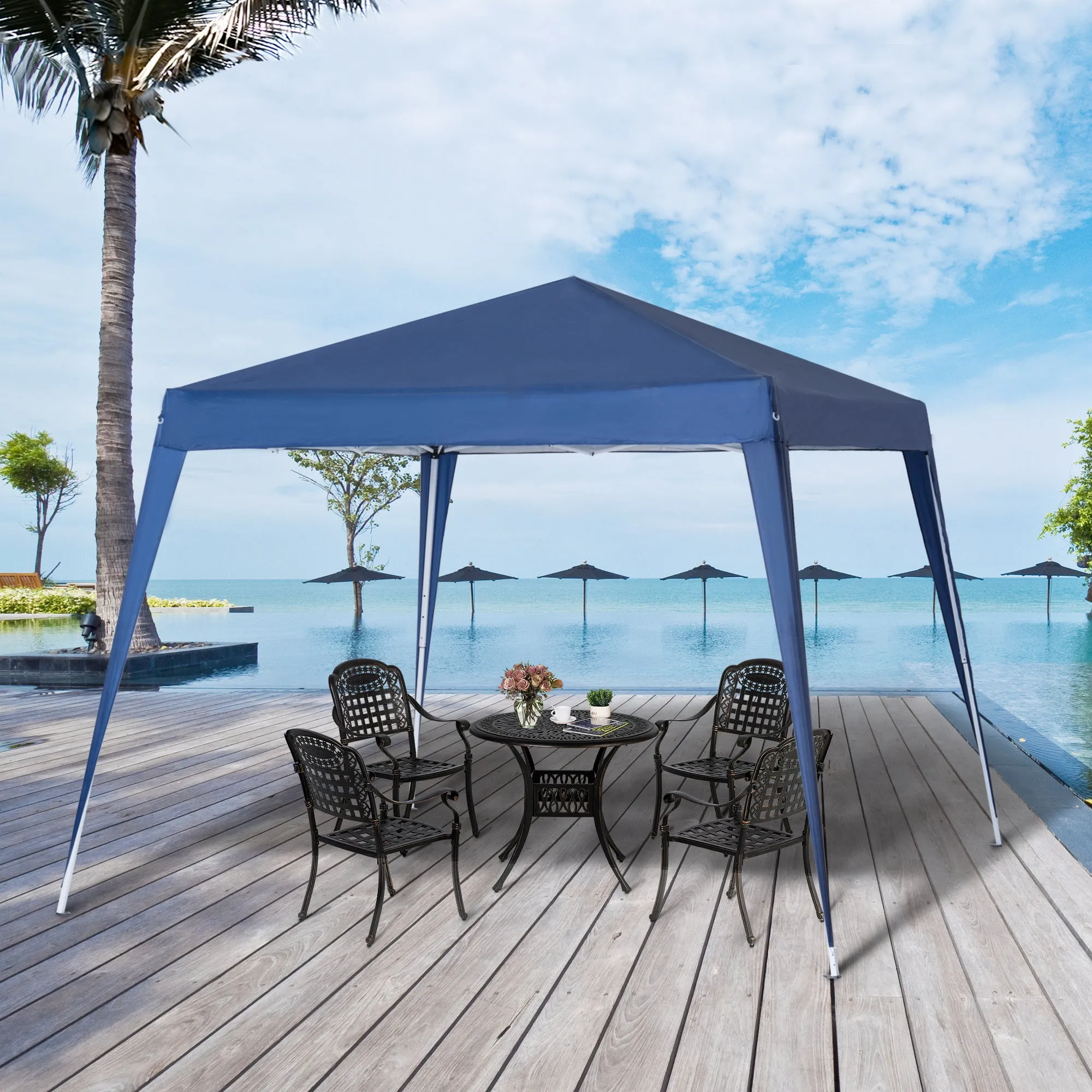 Foldable pop up Garden Gazebo with Steel Structure and Windproof Ropes, Blue