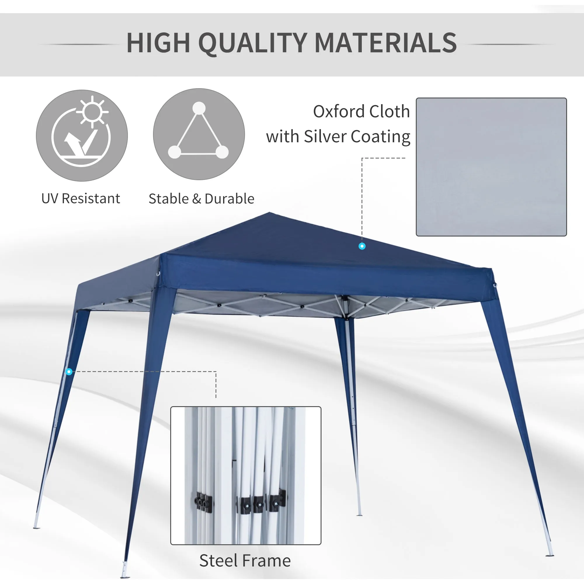 Foldable pop up Garden Gazebo with Steel Structure and Windproof Ropes, Blue - Image 3