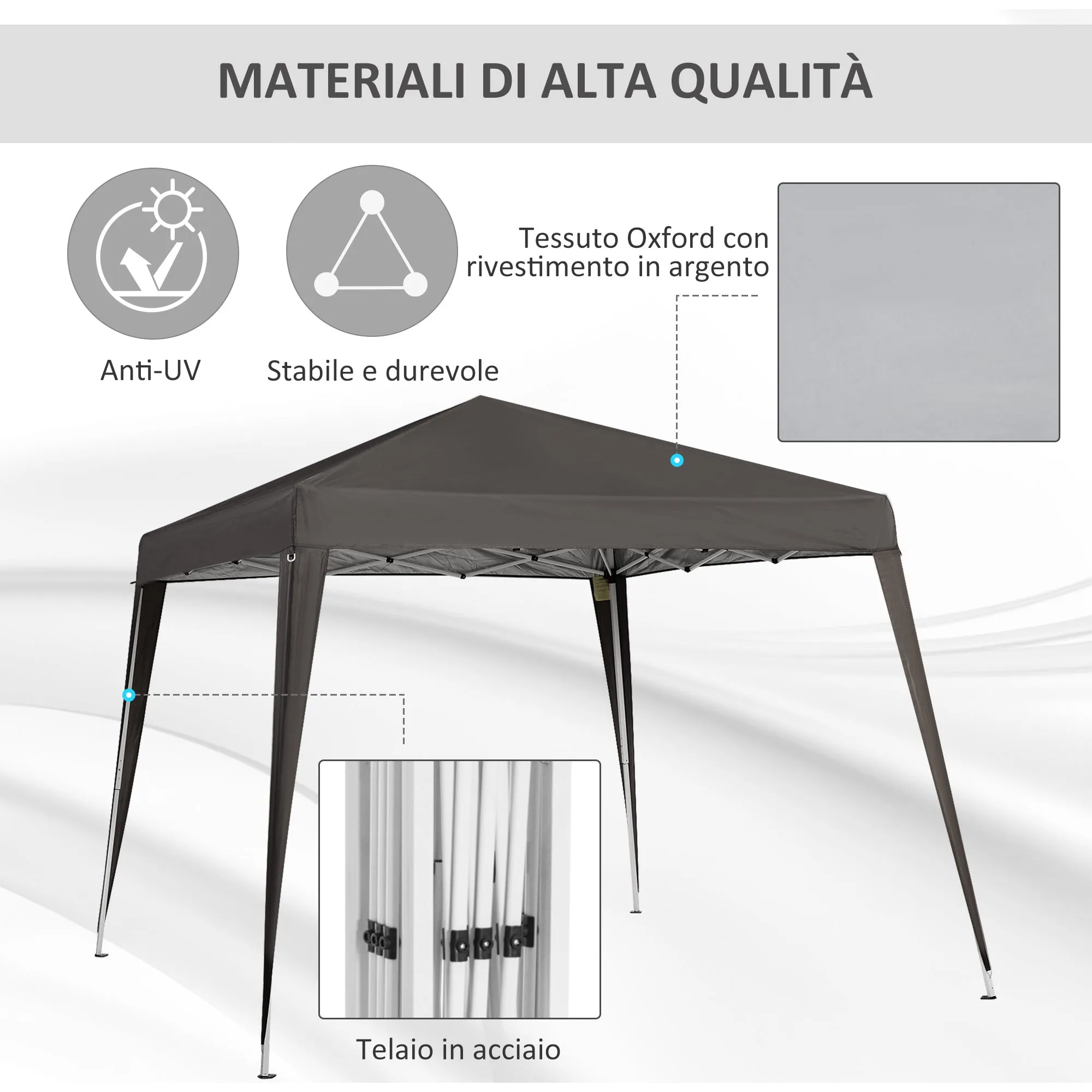 2.4x2.4m Folding Garden Gazebo with Steel Frame and Windproof Ropes, Coffee - Image 3