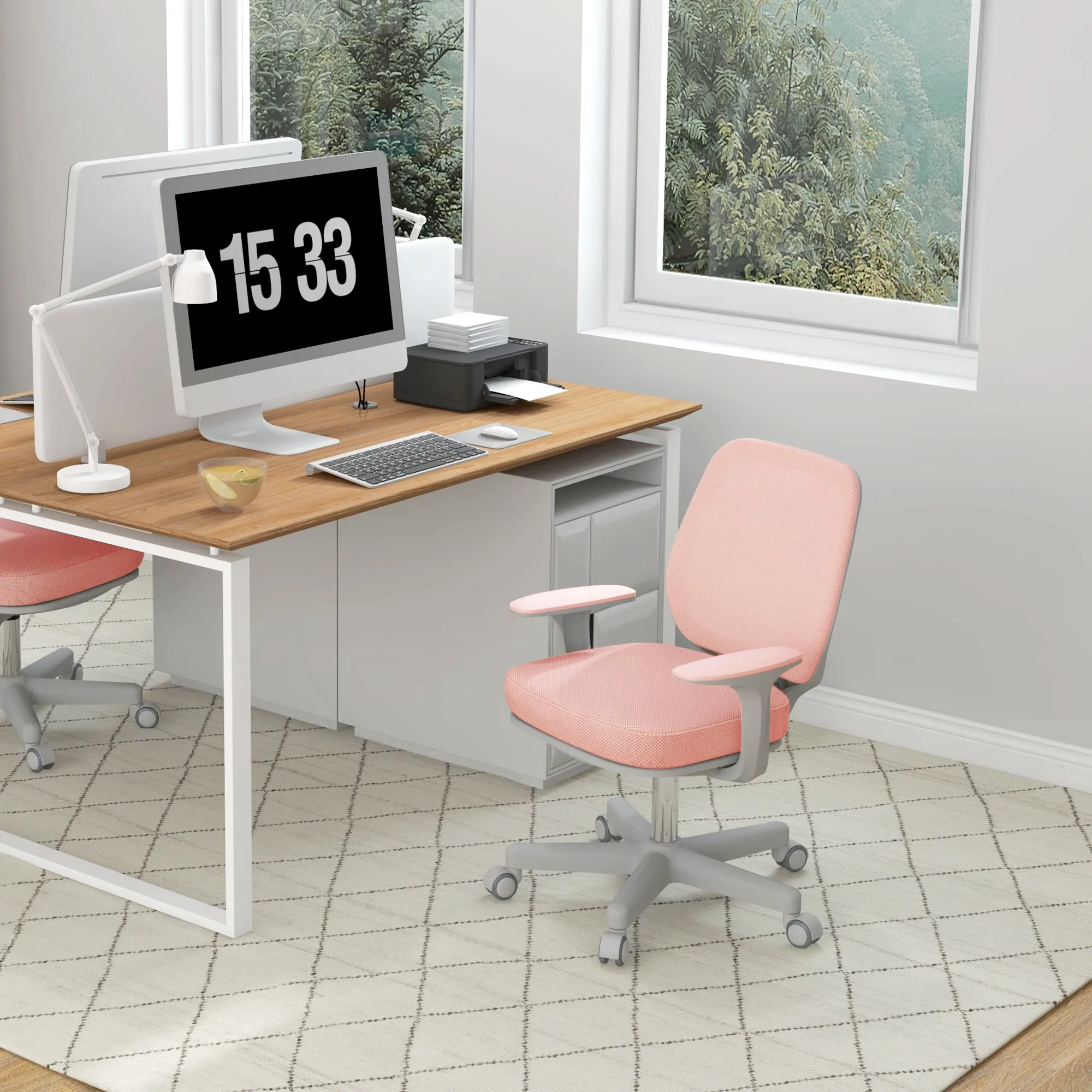 Ergonomic office chair and reclining at adjustable height with 5 wheels, 55x48x82.5-94.5 cm, pink - Image 2