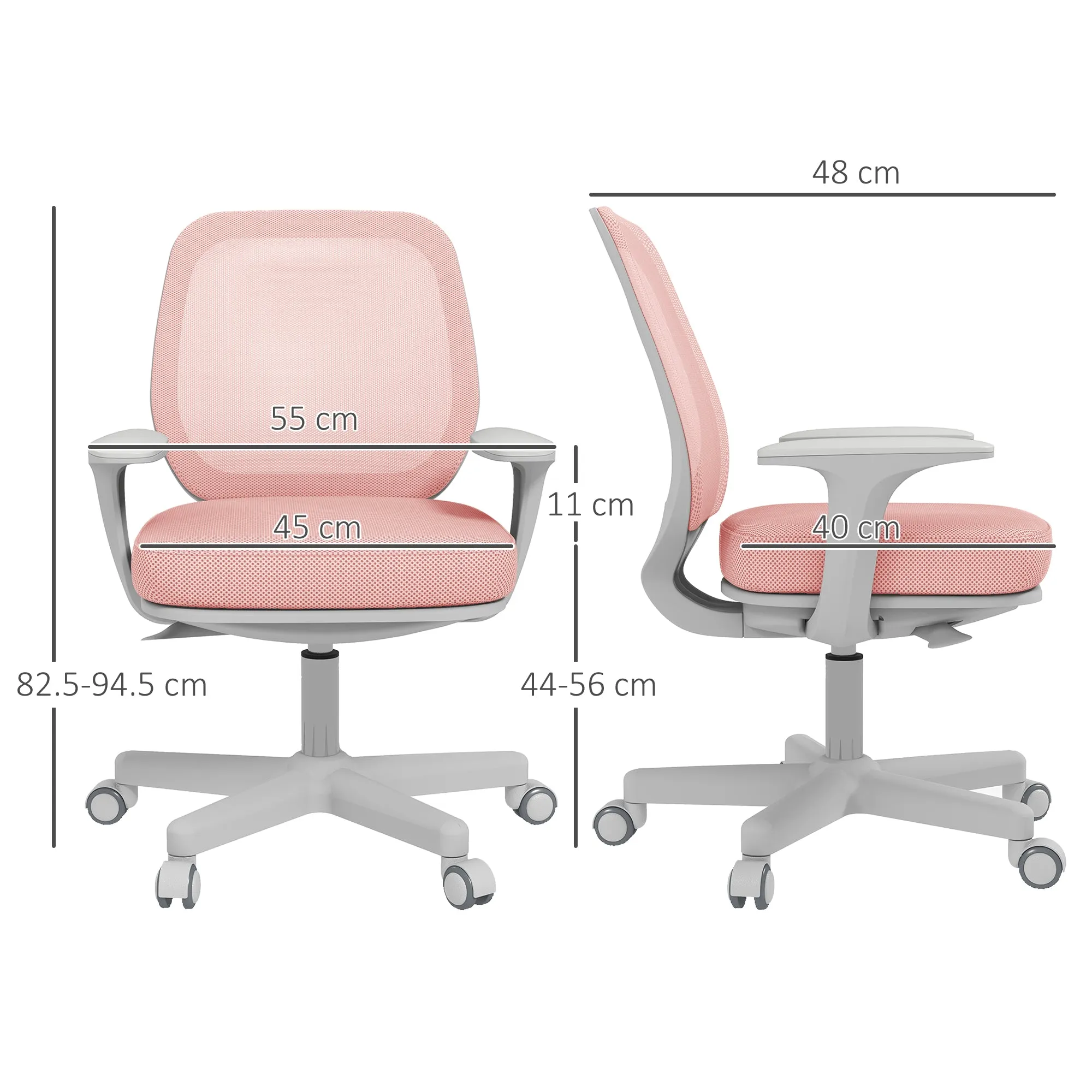 Ergonomic office chair and reclining at adjustable height with 5 wheels, 55x48x82.5-94.5 cm, pink - Image 3