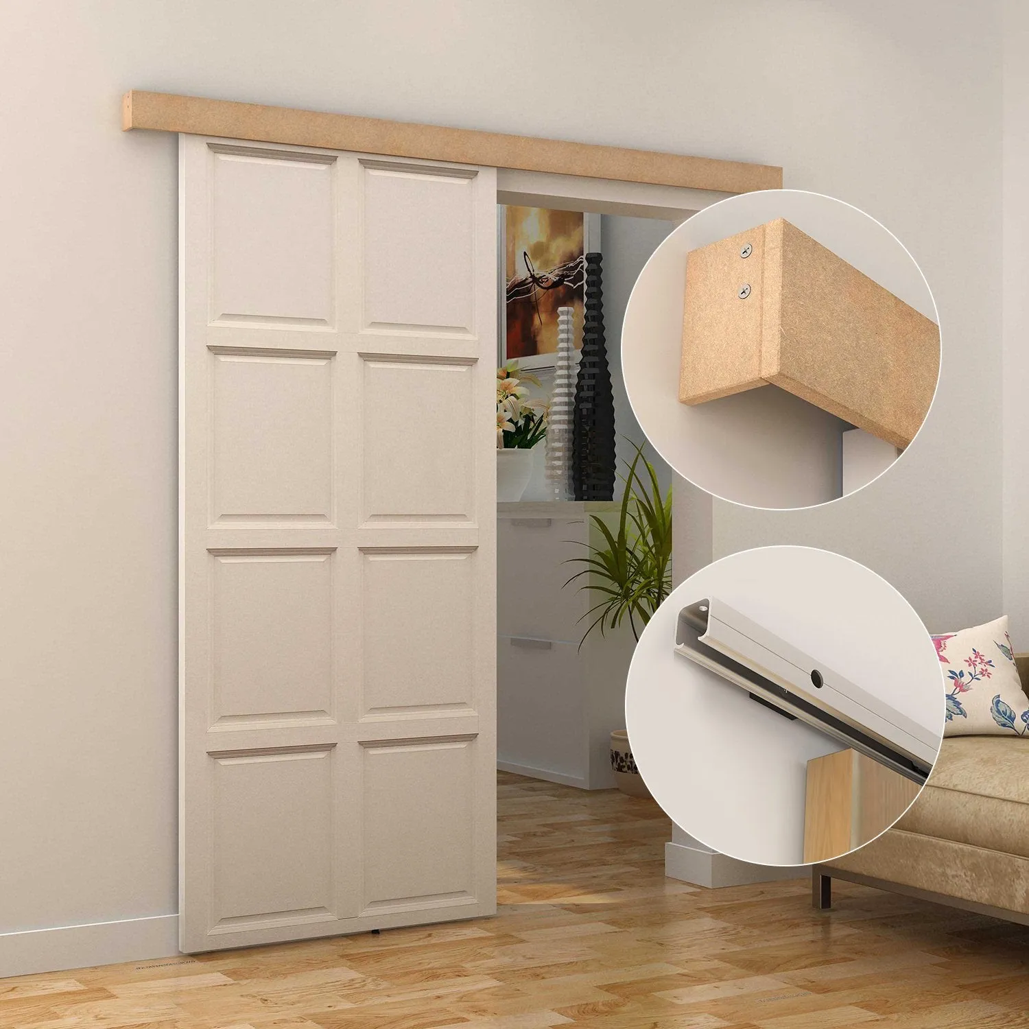 Rustic Style Wooden Sliding Door Track with Accessories Kit - Image 3