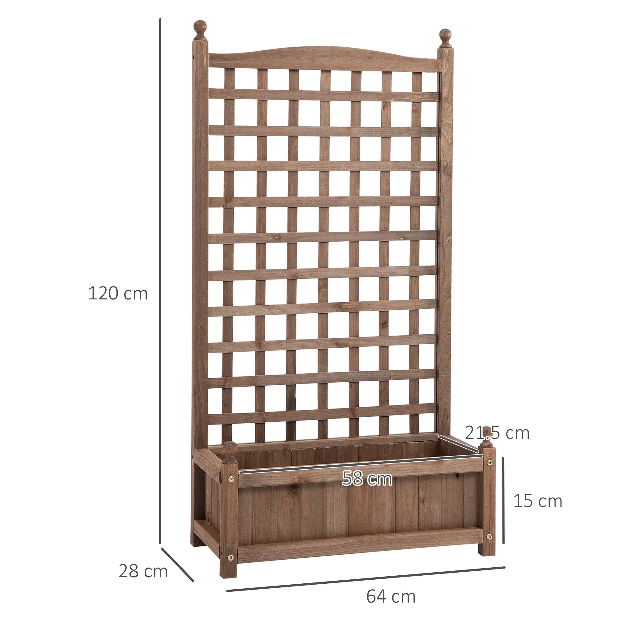 Outdoor Wooden Planter with Trellis for Climbing Plants, 64x28x120cm, Brown - Image 3